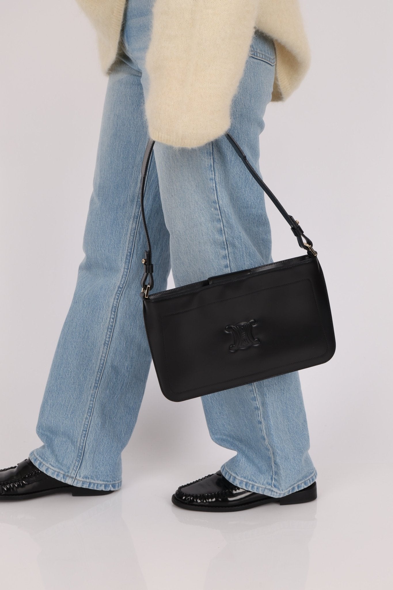 Celine Black Leather Macadam Pochette - FashioNica