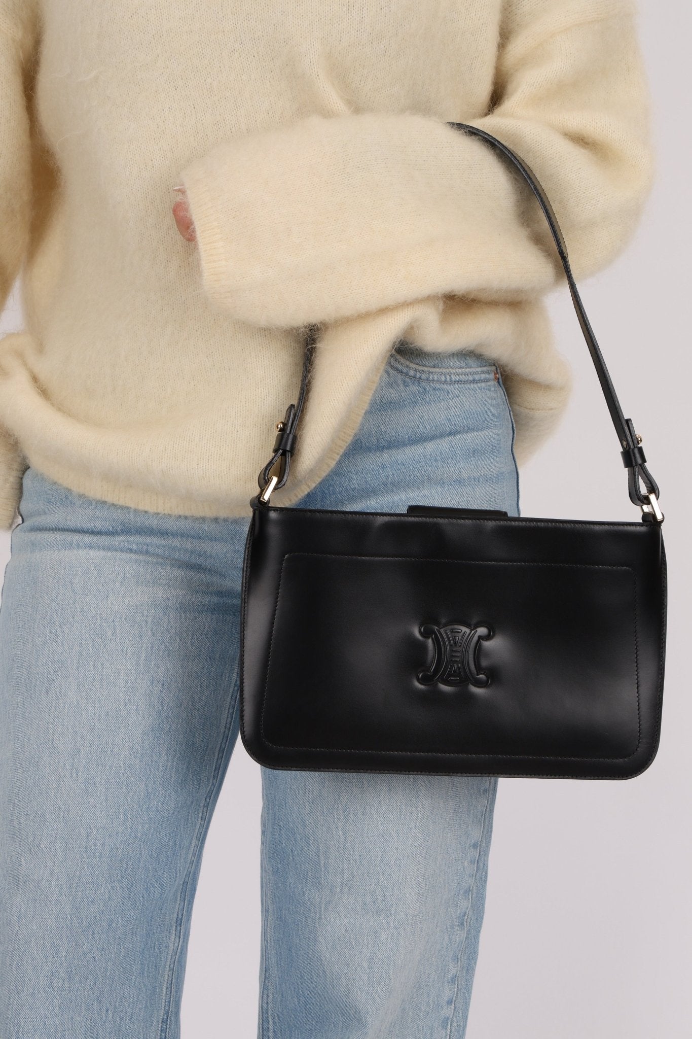 Celine Black Leather Macadam Pochette - FashioNica