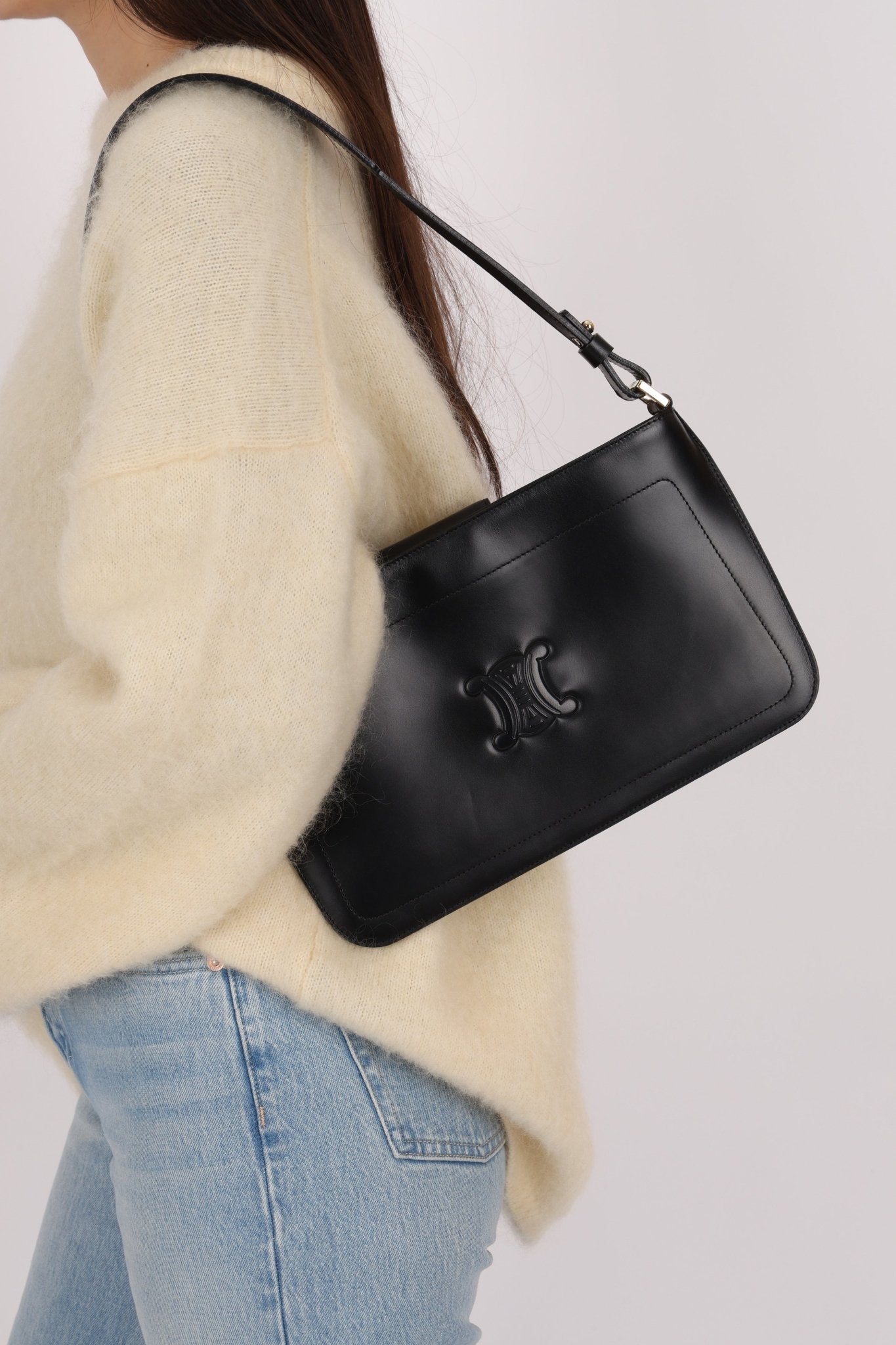 Celine Black Leather Macadam Pochette - FashioNica