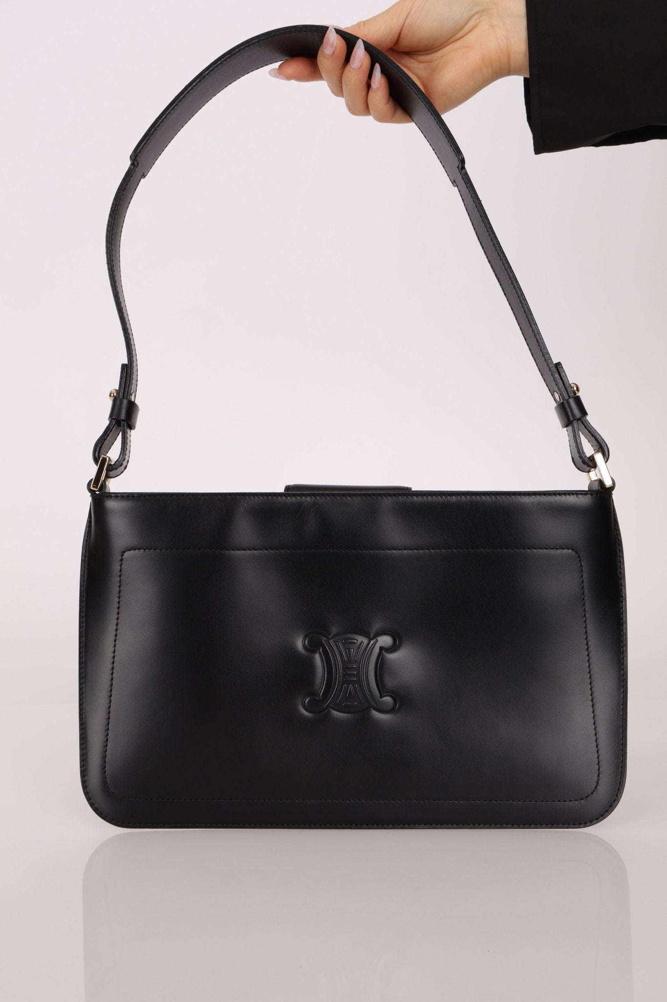 Celine Black Leather Macadam Pochette - FashioNica