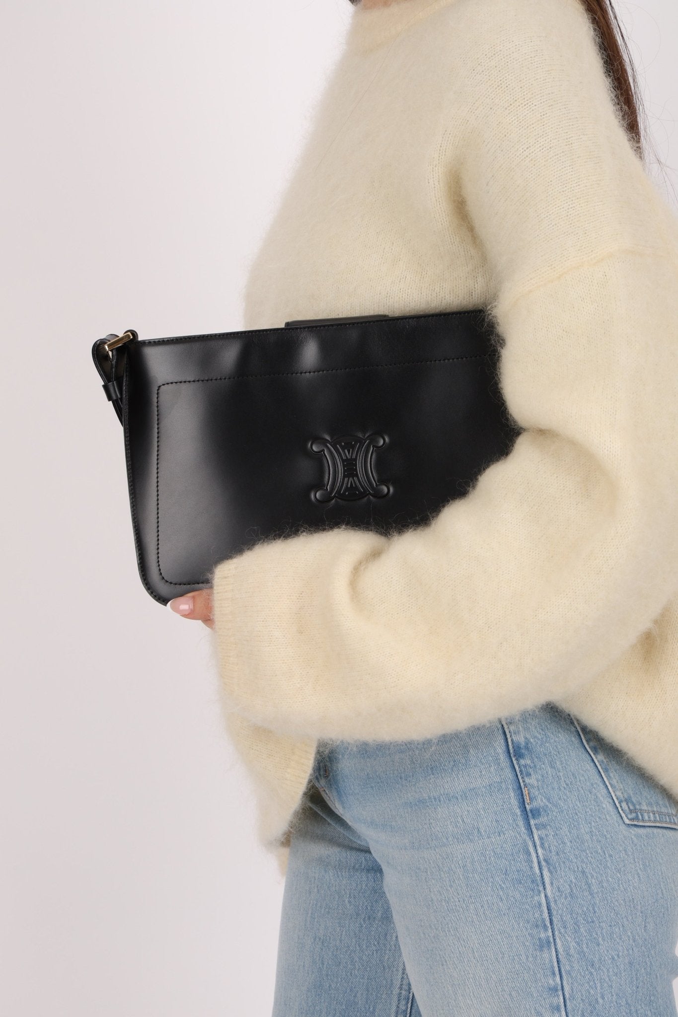 Celine Black Leather Macadam Pochette - FashioNica