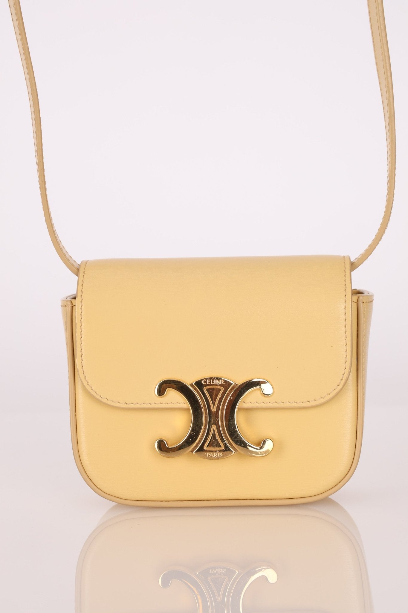 Celine Butter Yellow Triomphe Box Mini Claude - FashioNica