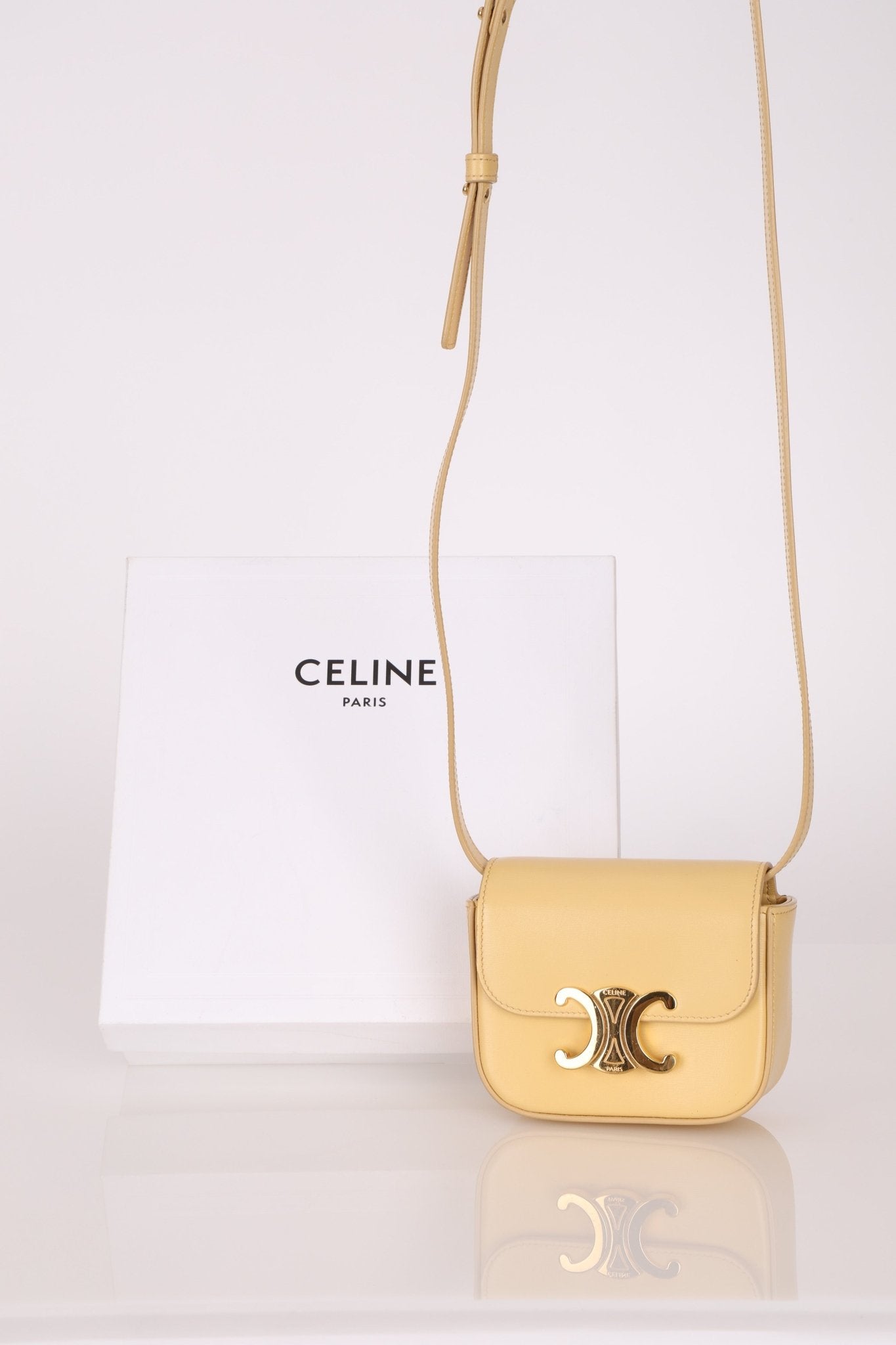 Celine Butter Yellow Triomphe Box Mini Claude - FashioNica