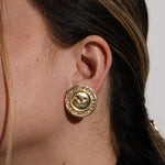 Celine Button Logo Round Clip - On Earrings - FashioNica