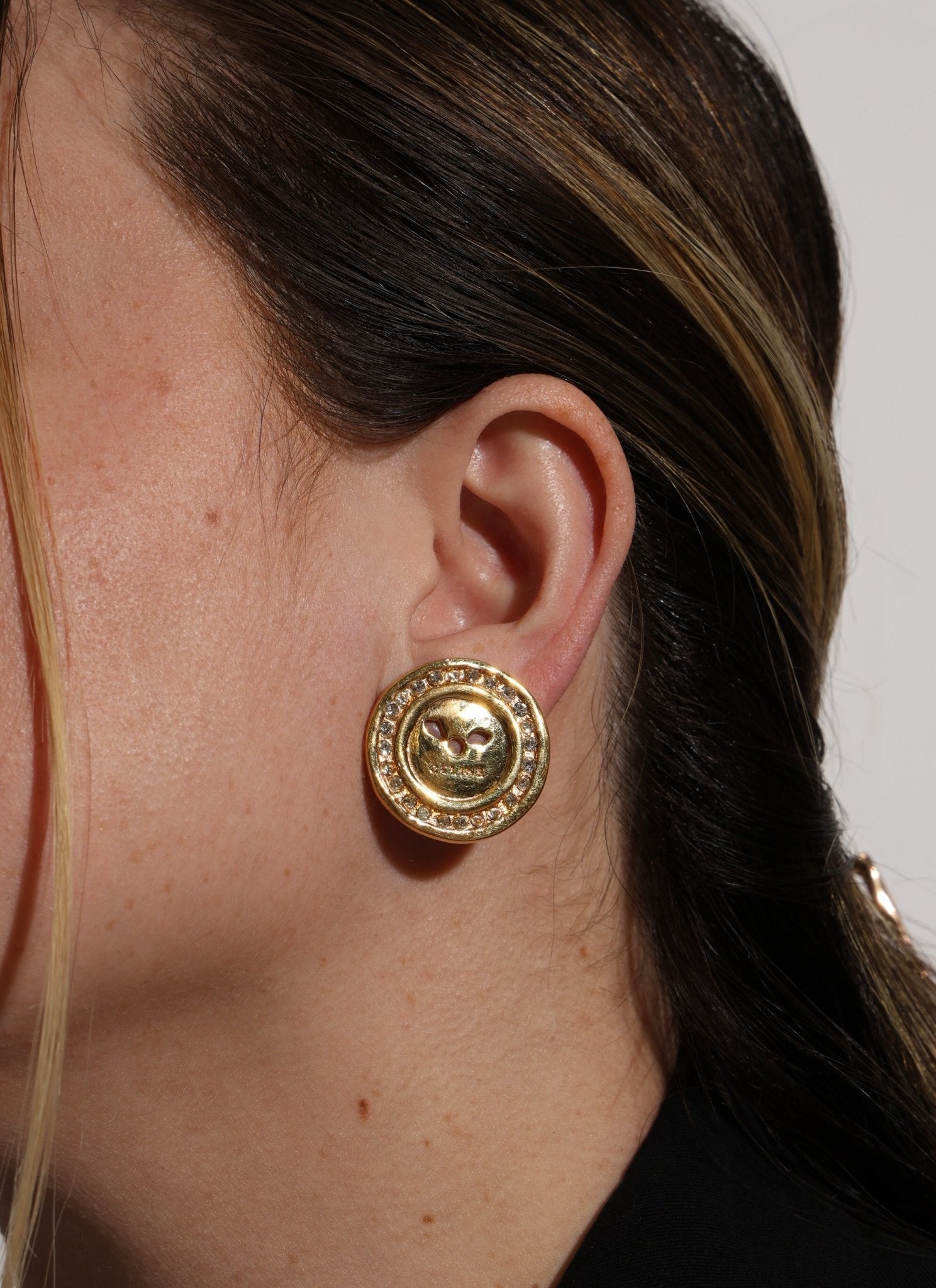 Celine Button Logo Round Clip - On Earrings - FashioNica