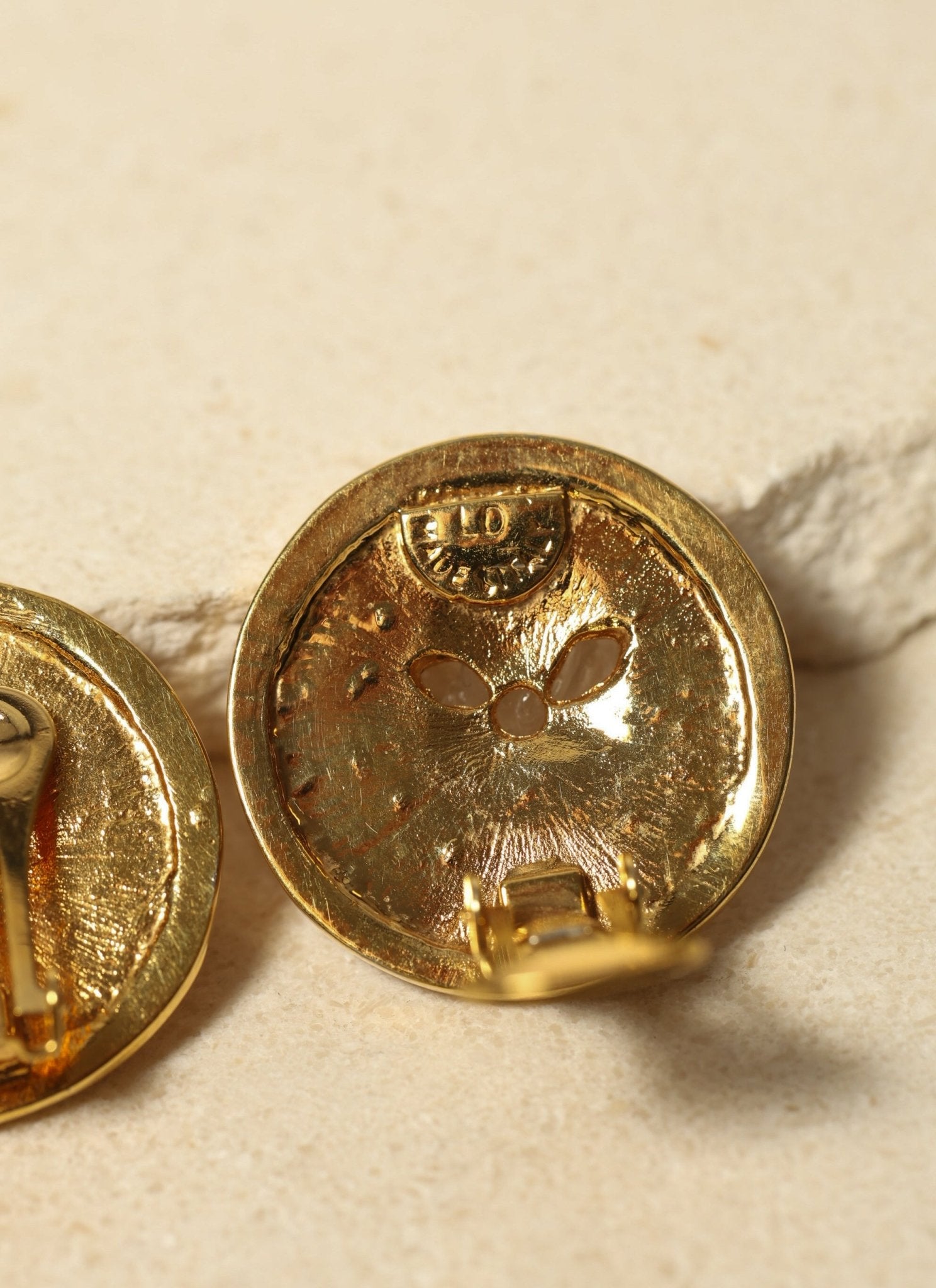 Celine Button Logo Round Clip - On Earrings - FashioNica