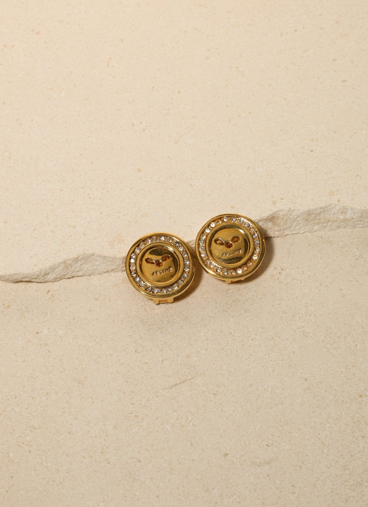 Celine Button Logo Round Clip - On Earrings - FashioNica