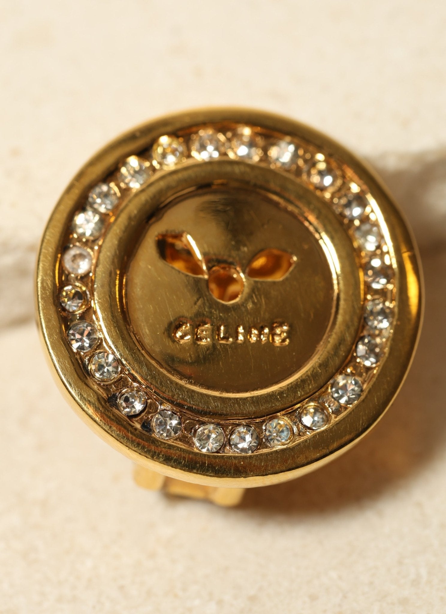 Celine Button Logo Round Clip - On Earrings - FashioNica