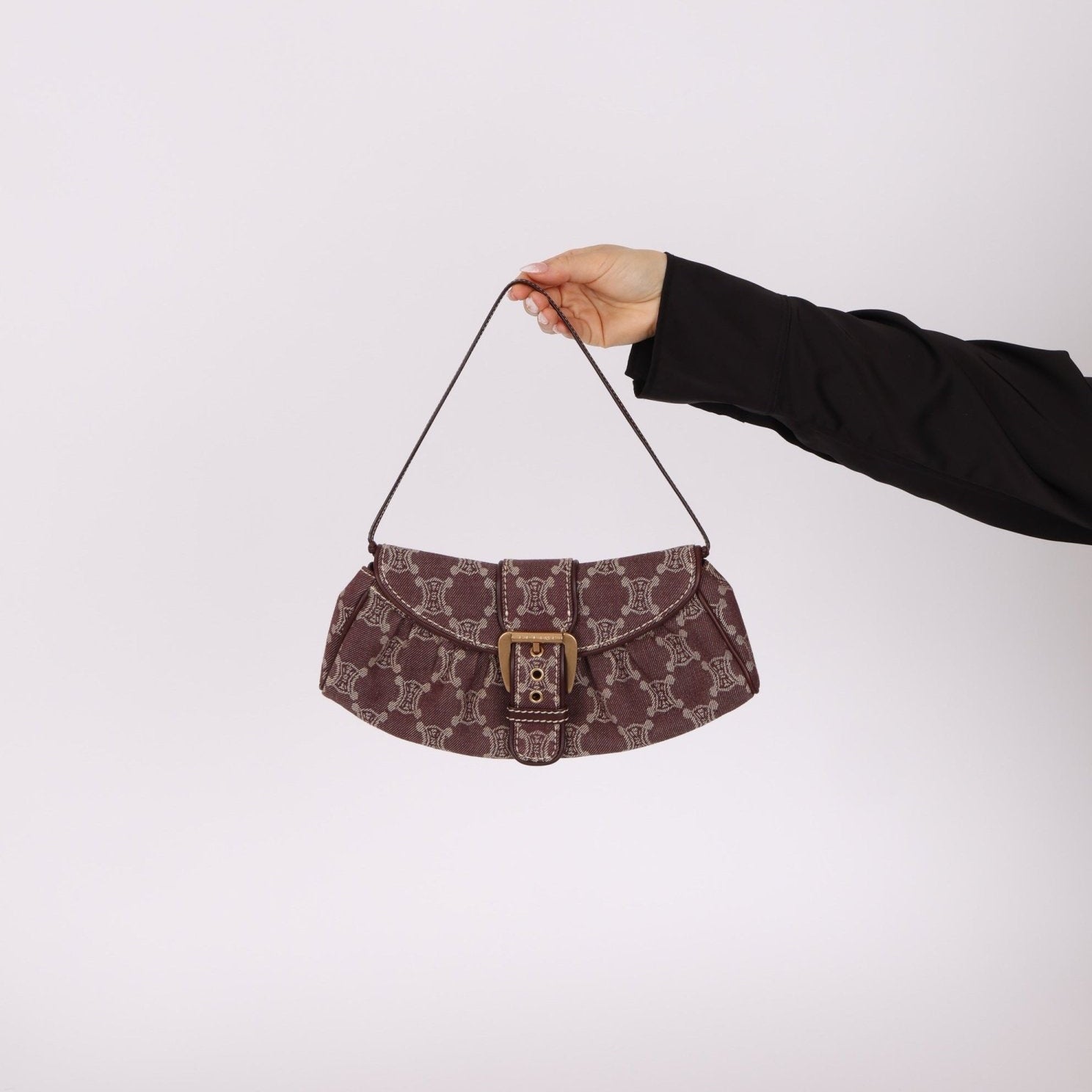 Celine Chocolate Denim Triomphe Ava Shoulder Bag - FashioNica