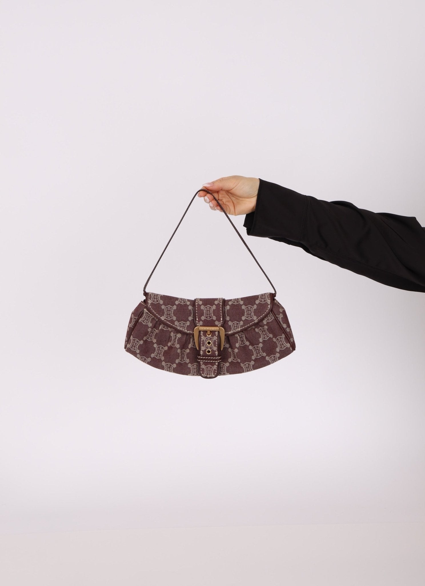 Celine Chocolate Denim Triomphe Ava Shoulder Bag - FashioNica