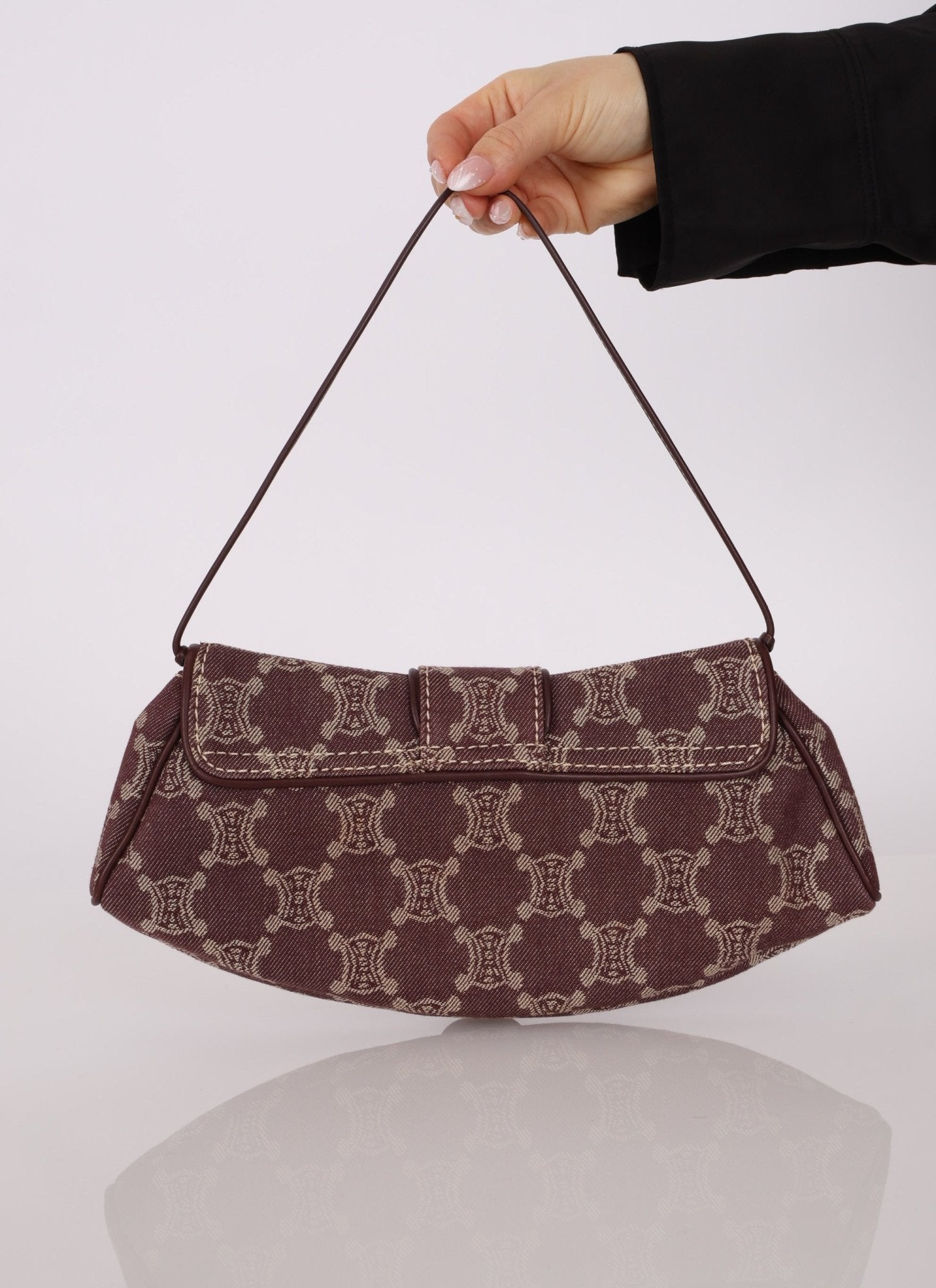 Celine Chocolate Denim Triomphe Ava Shoulder Bag - FashioNica