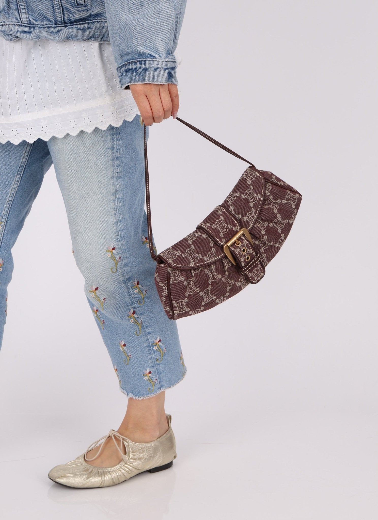 Celine Chocolate Denim Triomphe Ava Shoulder Bag - FashioNica