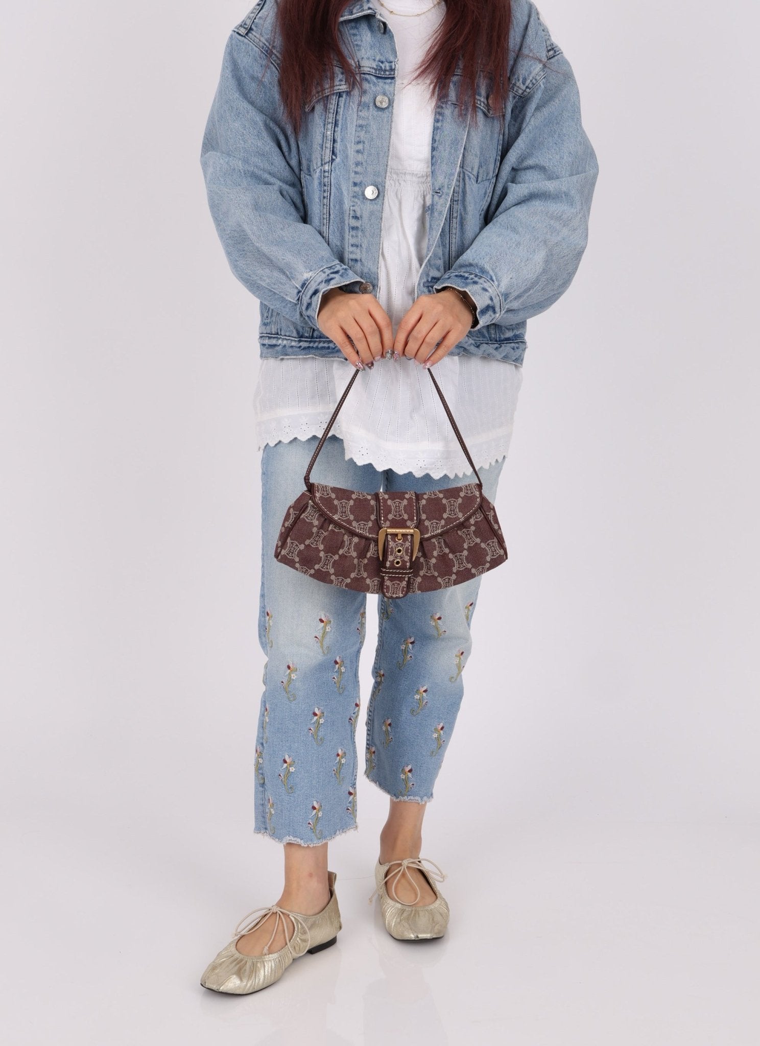 Celine Chocolate Denim Triomphe Ava Shoulder Bag - FashioNica