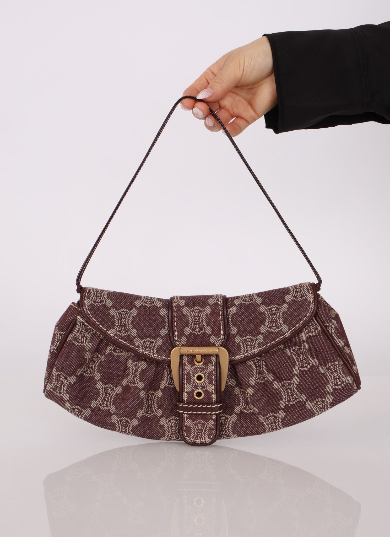 Celine Chocolate Denim Triomphe Ava Shoulder Bag - FashioNica