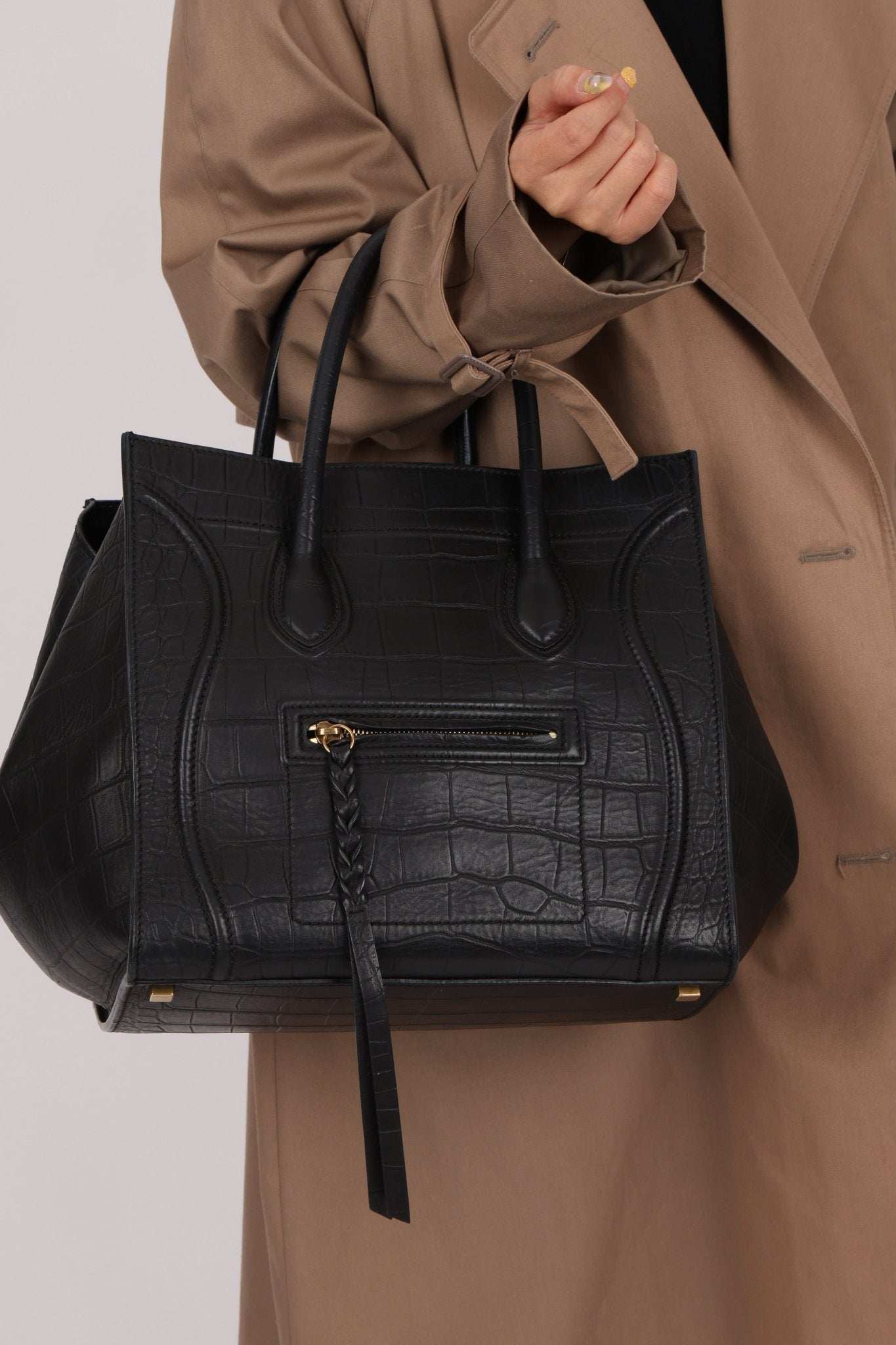 Celine Croc Embossed Medium Phantom Luggage - FashioNica