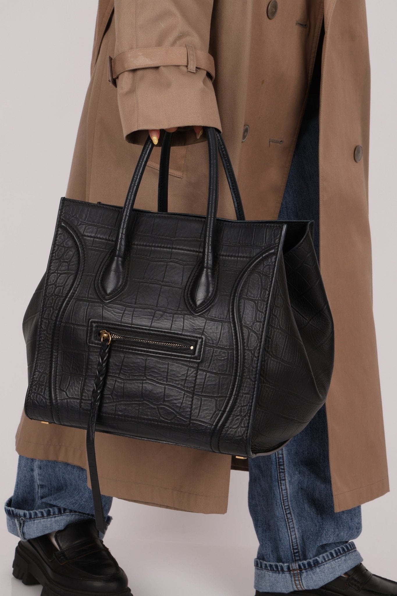 Celine Croc Embossed Medium Phantom Luggage - FashioNica