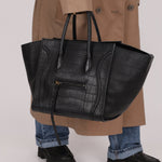 Celine Croc Embossed Medium Phantom Luggage - FashioNica