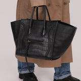 Celine Croc Embossed Medium Phantom Luggage - FashioNica