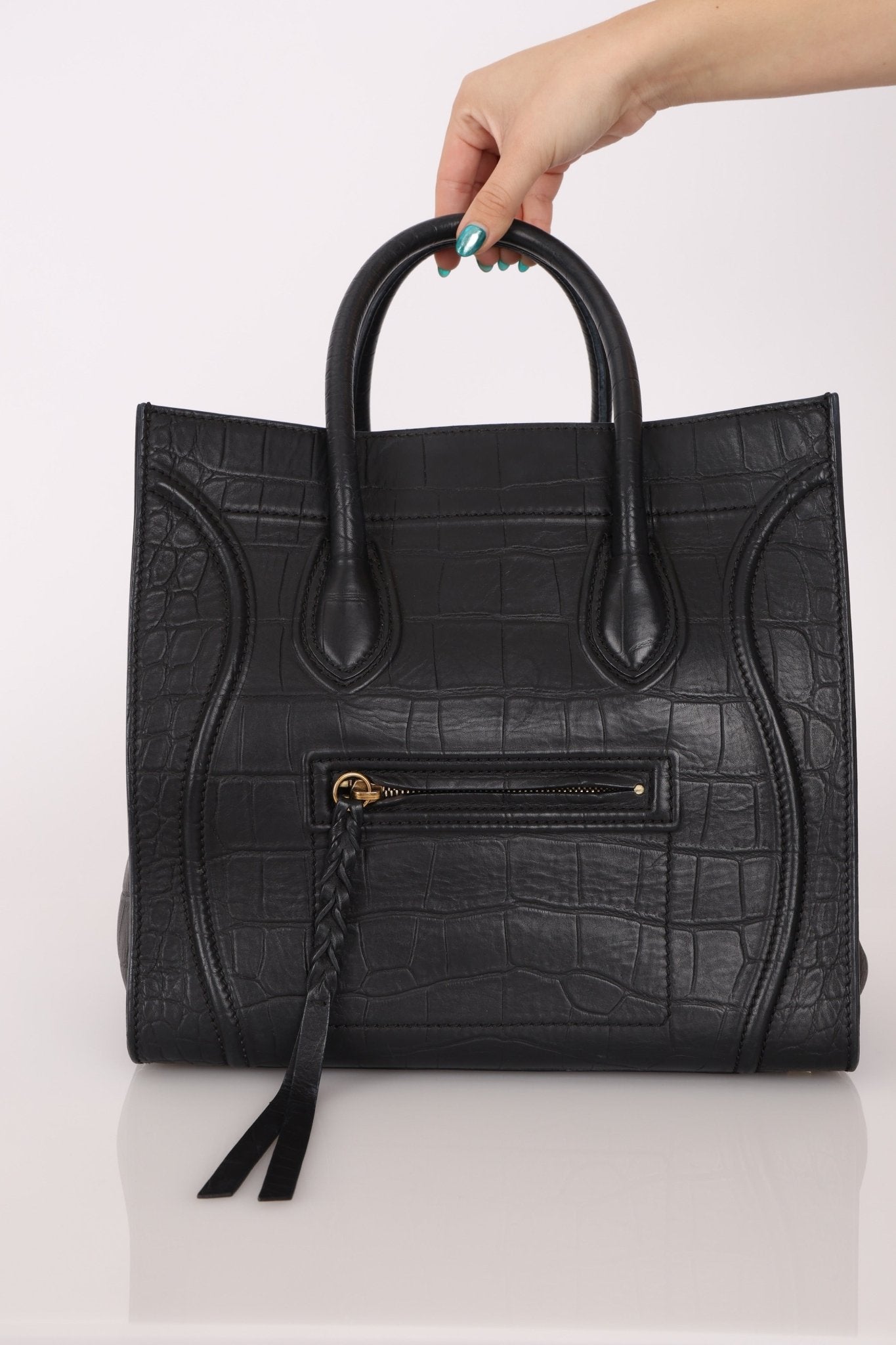 Celine Croc Embossed Medium Phantom Luggage - FashioNica