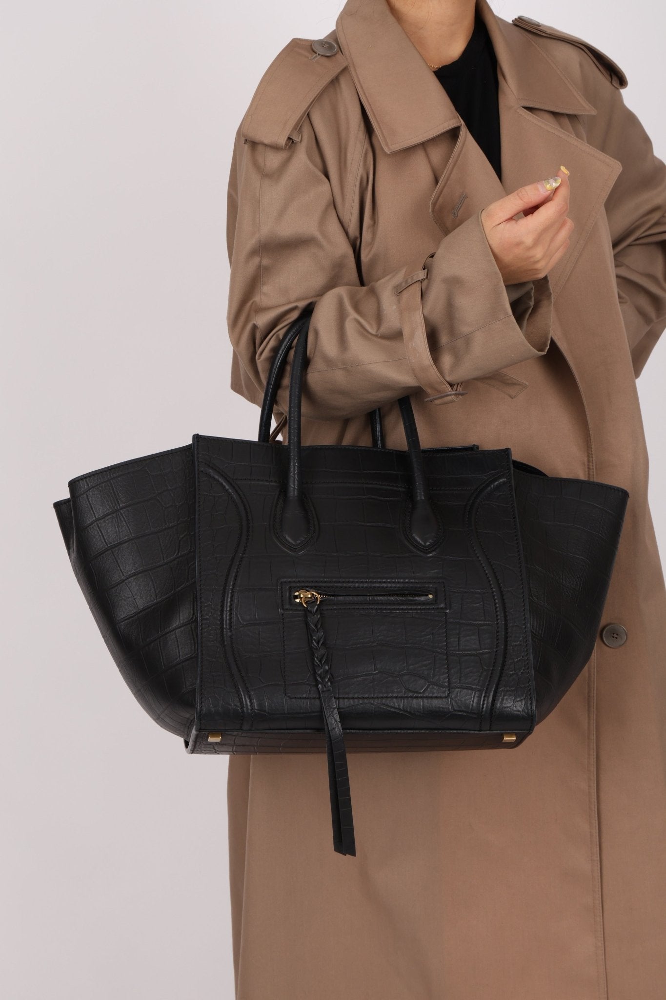 Celine Croc Embossed Medium Phantom Luggage - FashioNica