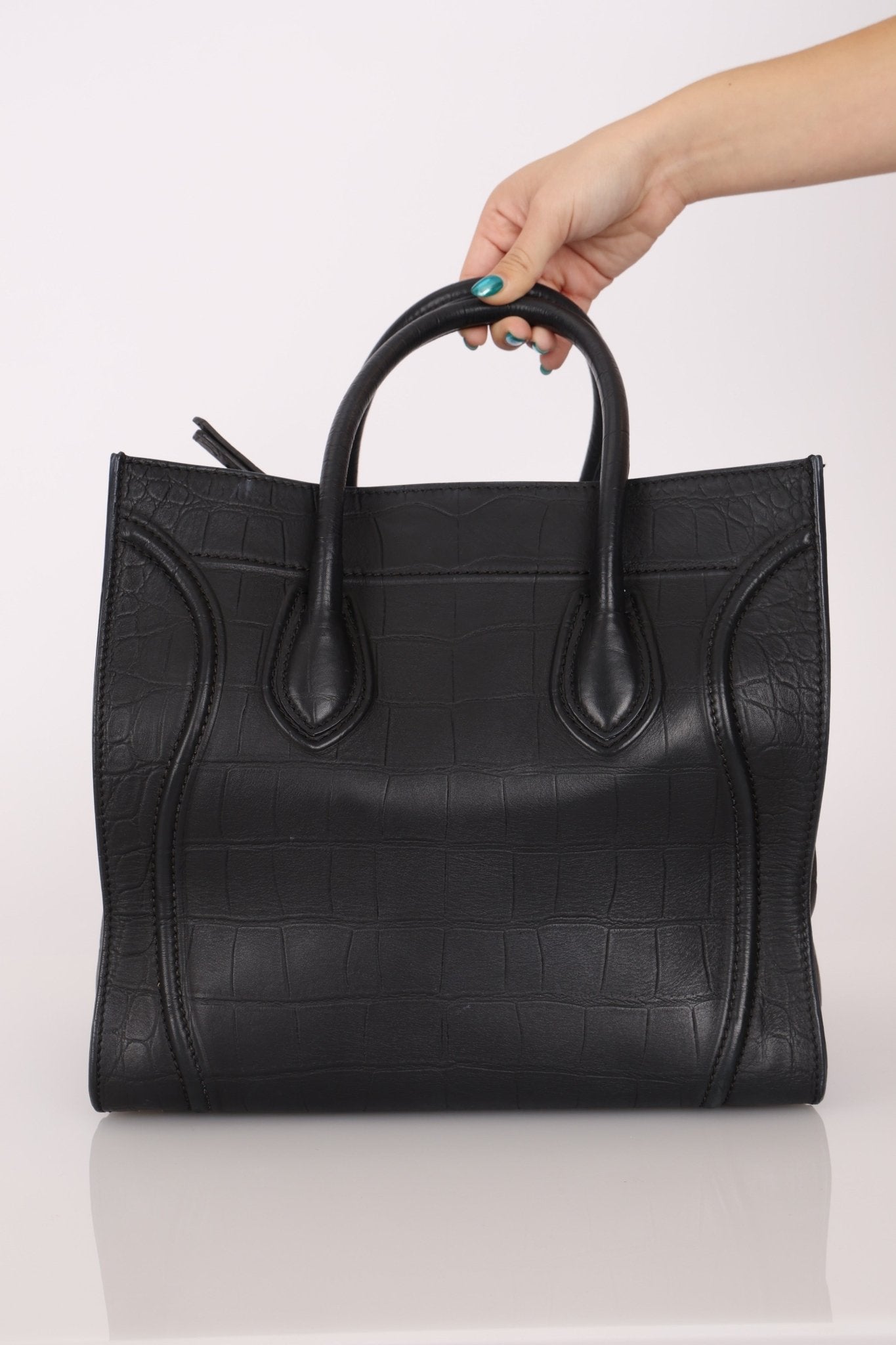 Celine Croc Embossed Medium Phantom Luggage - FashioNica