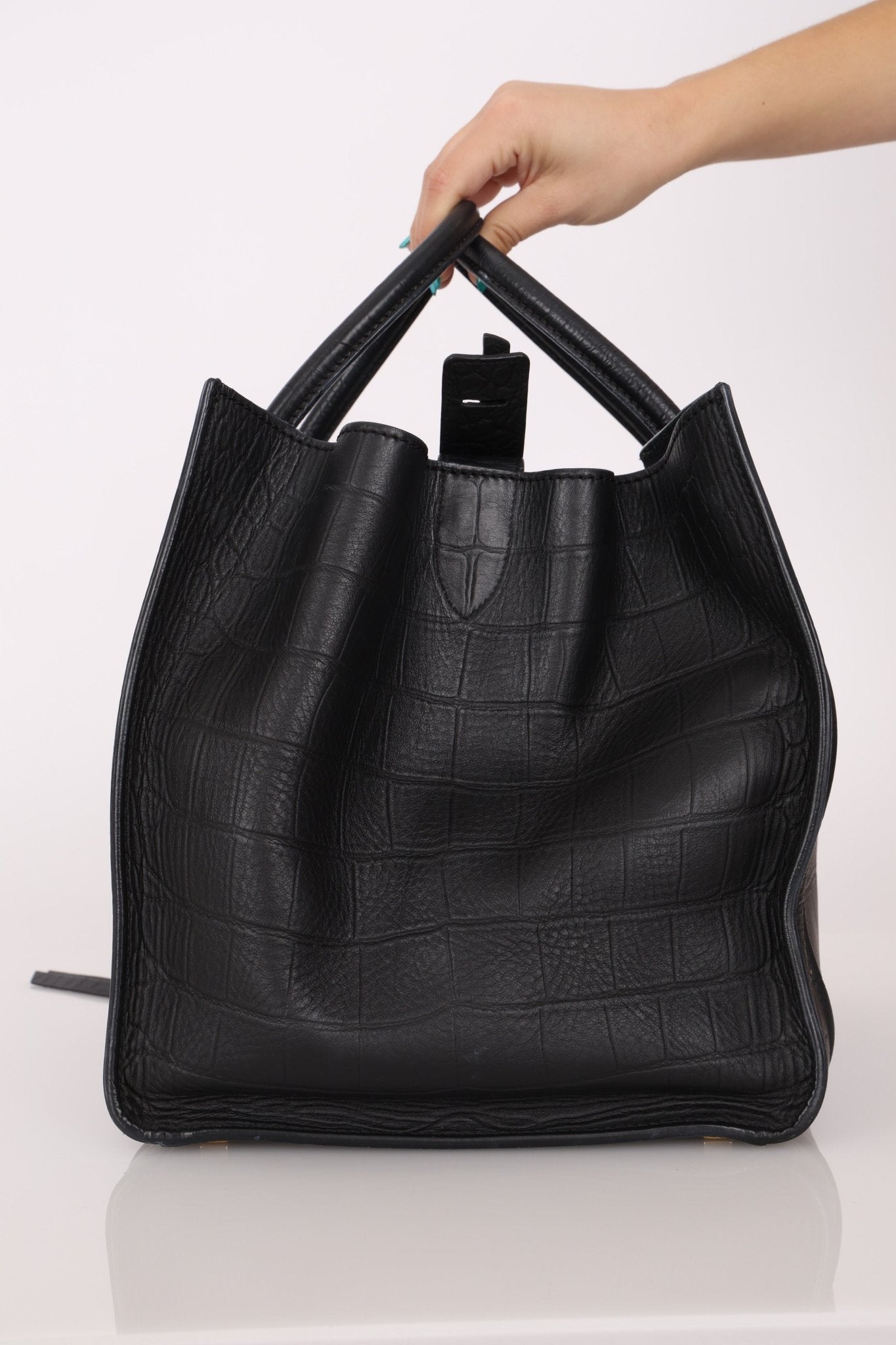 Celine Croc Embossed Medium Phantom Luggage - FashioNica