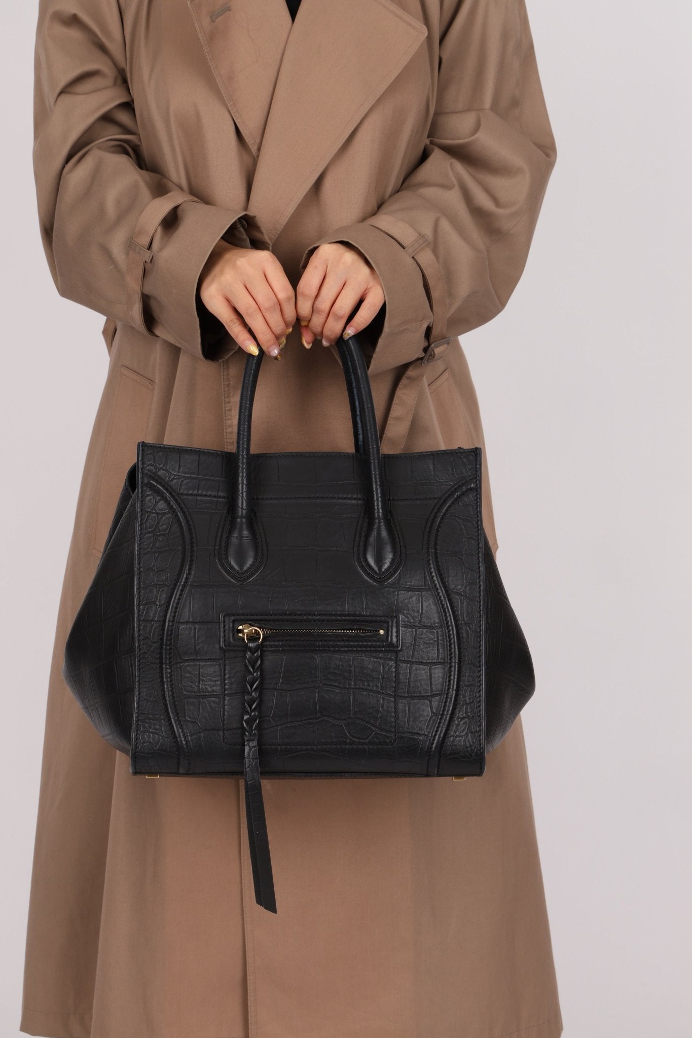 Celine Croc Embossed Medium Phantom Luggage - FashioNica