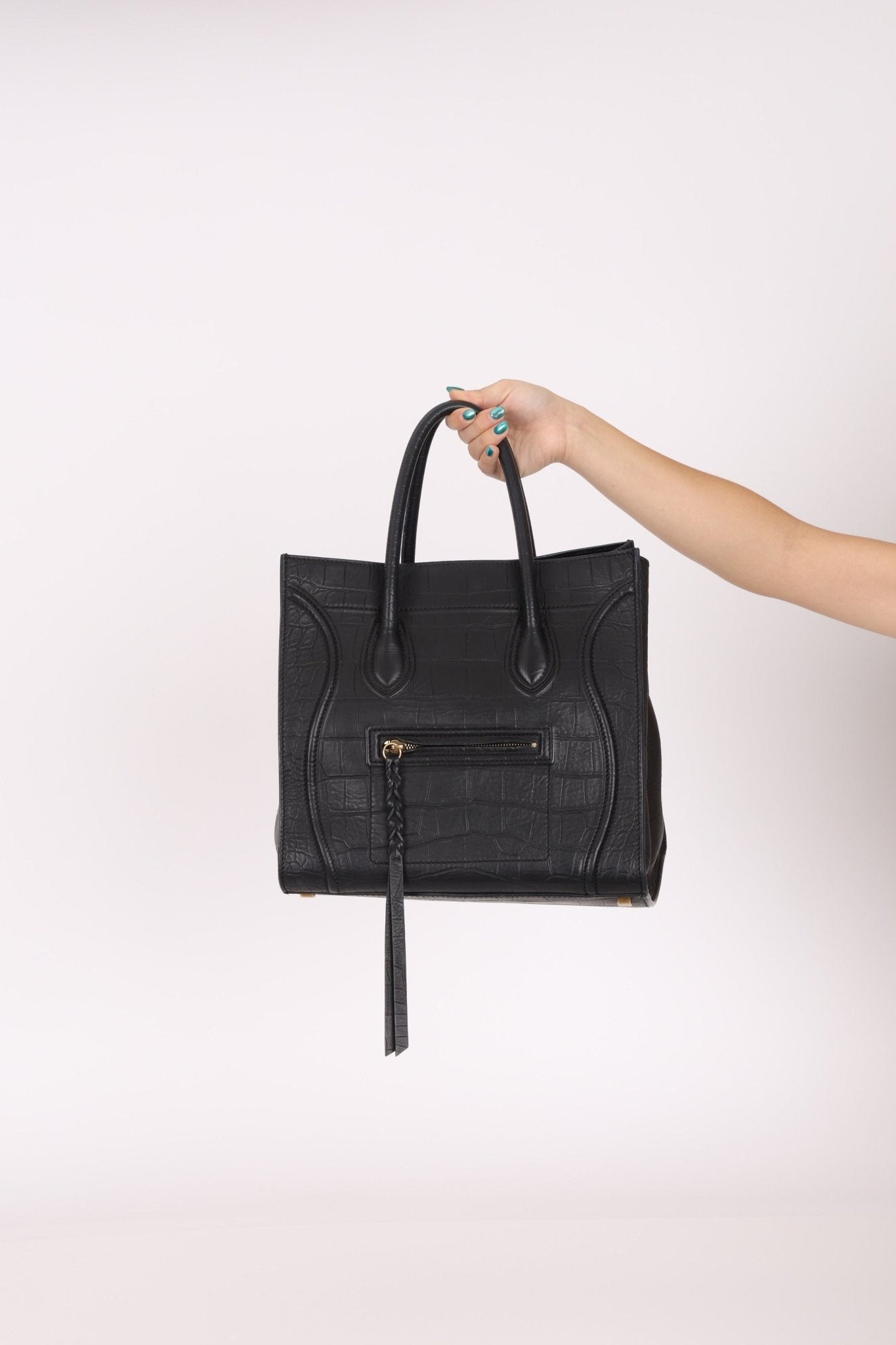 Celine Croc Embossed Medium Phantom Luggage - FashioNica