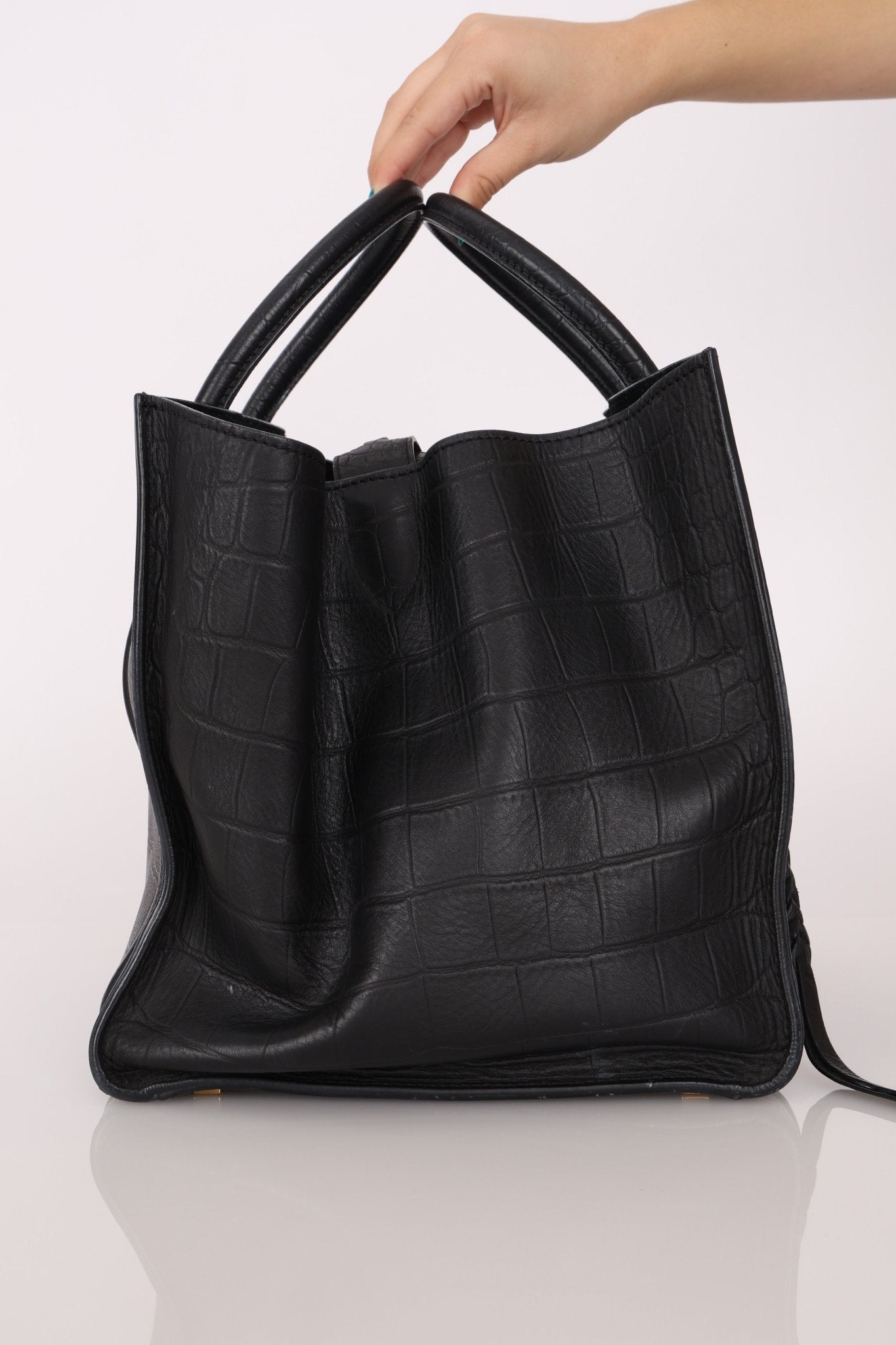 Celine Croc Embossed Medium Phantom Luggage - FashioNica