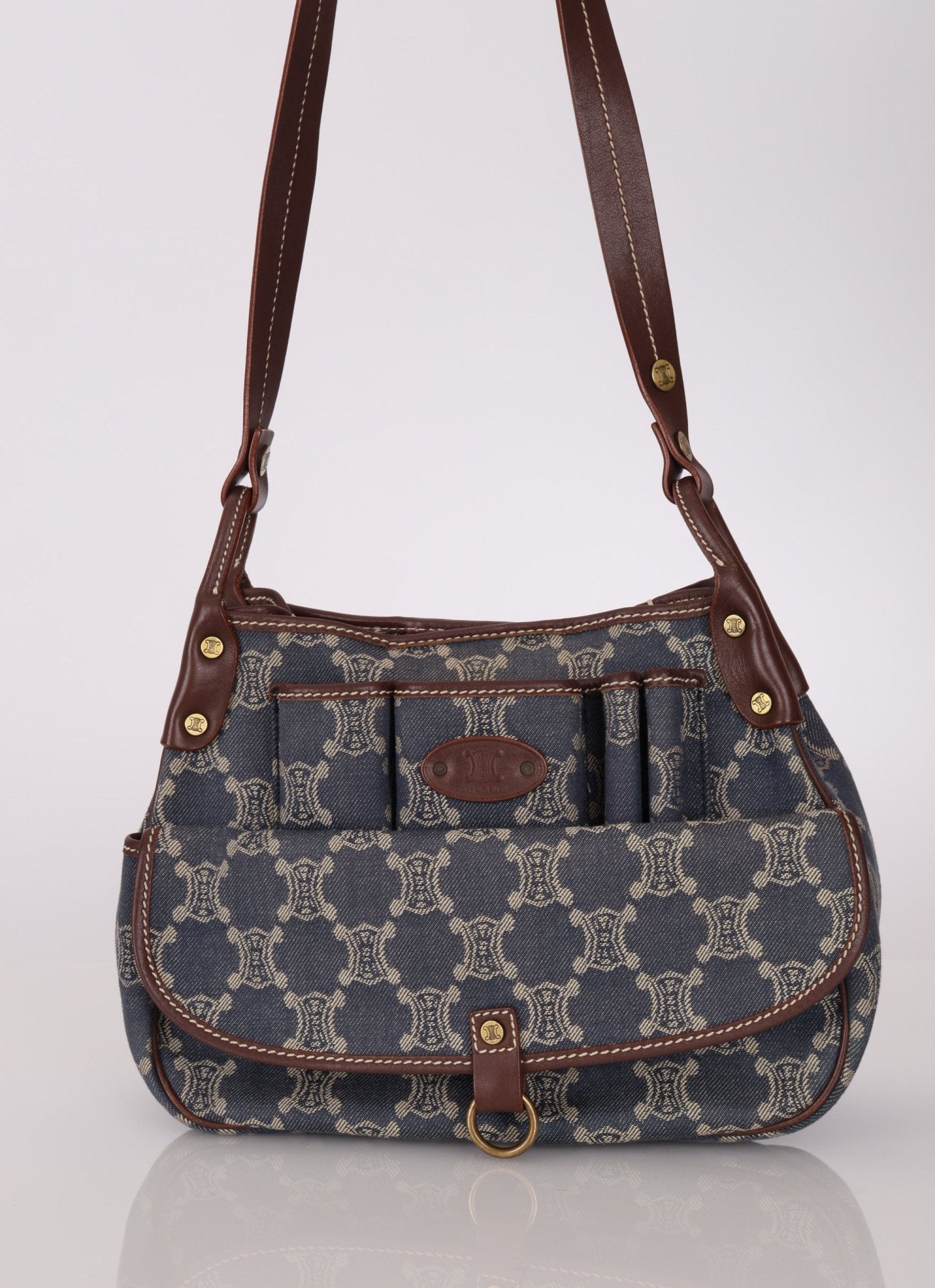 Celine Denim Triomphe Front Pocket Shoulder Bag - FashioNica