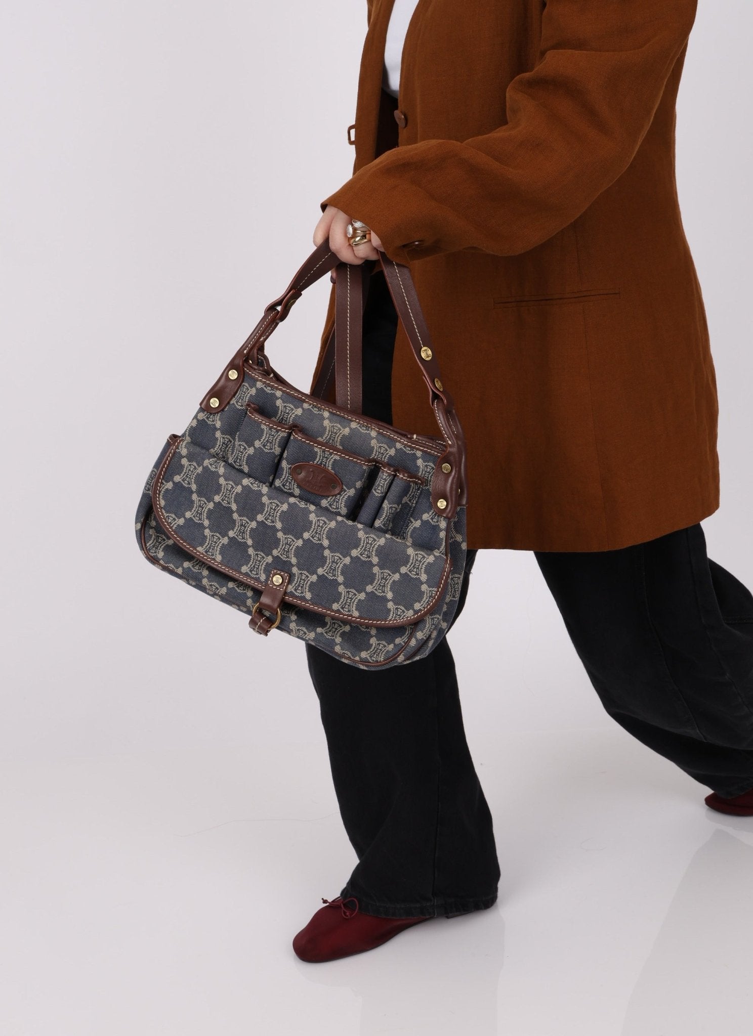 Celine Denim Triomphe Front Pocket Shoulder Bag - FashioNica