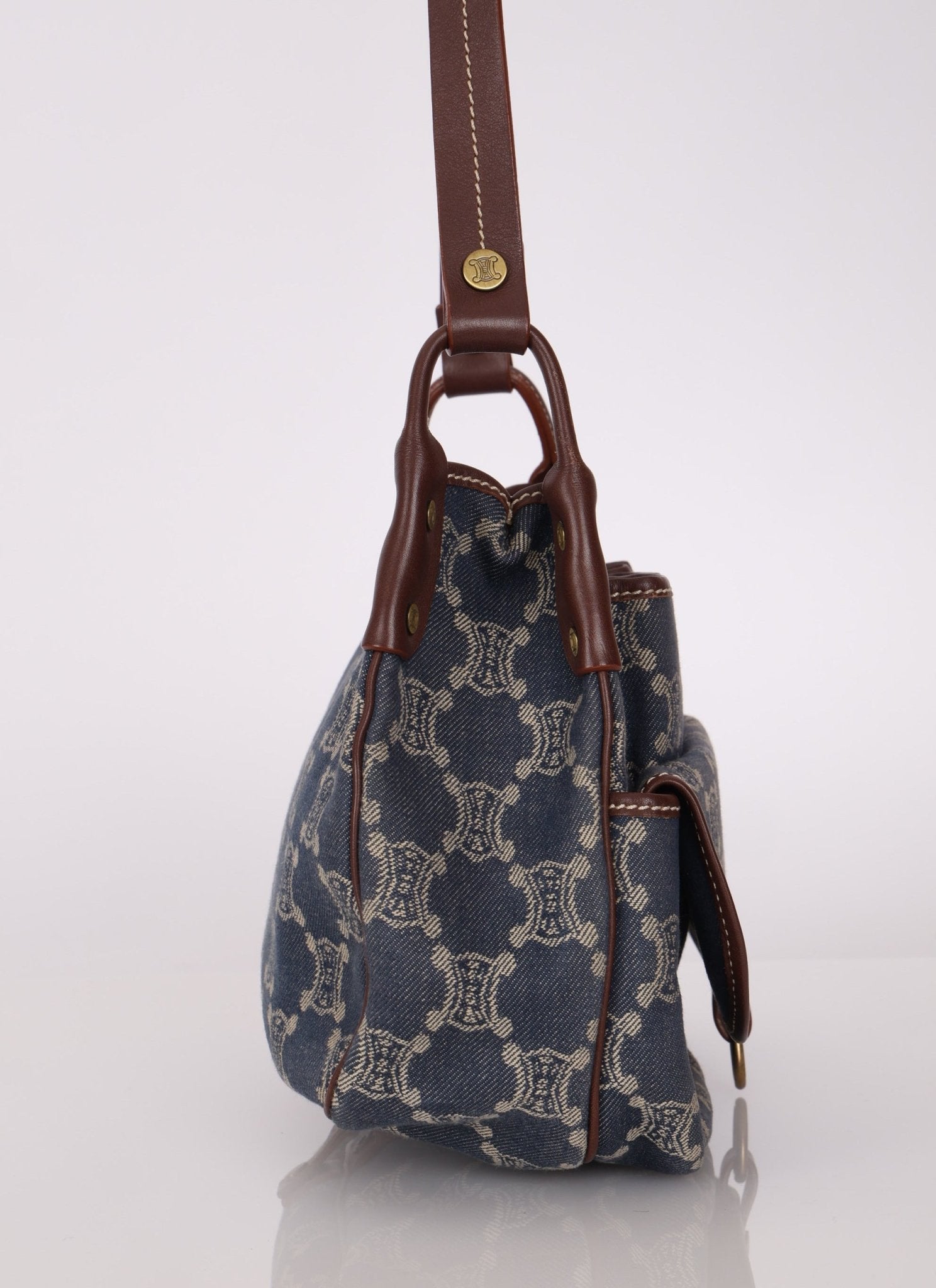 Celine Denim Triomphe Front Pocket Shoulder Bag - FashioNica