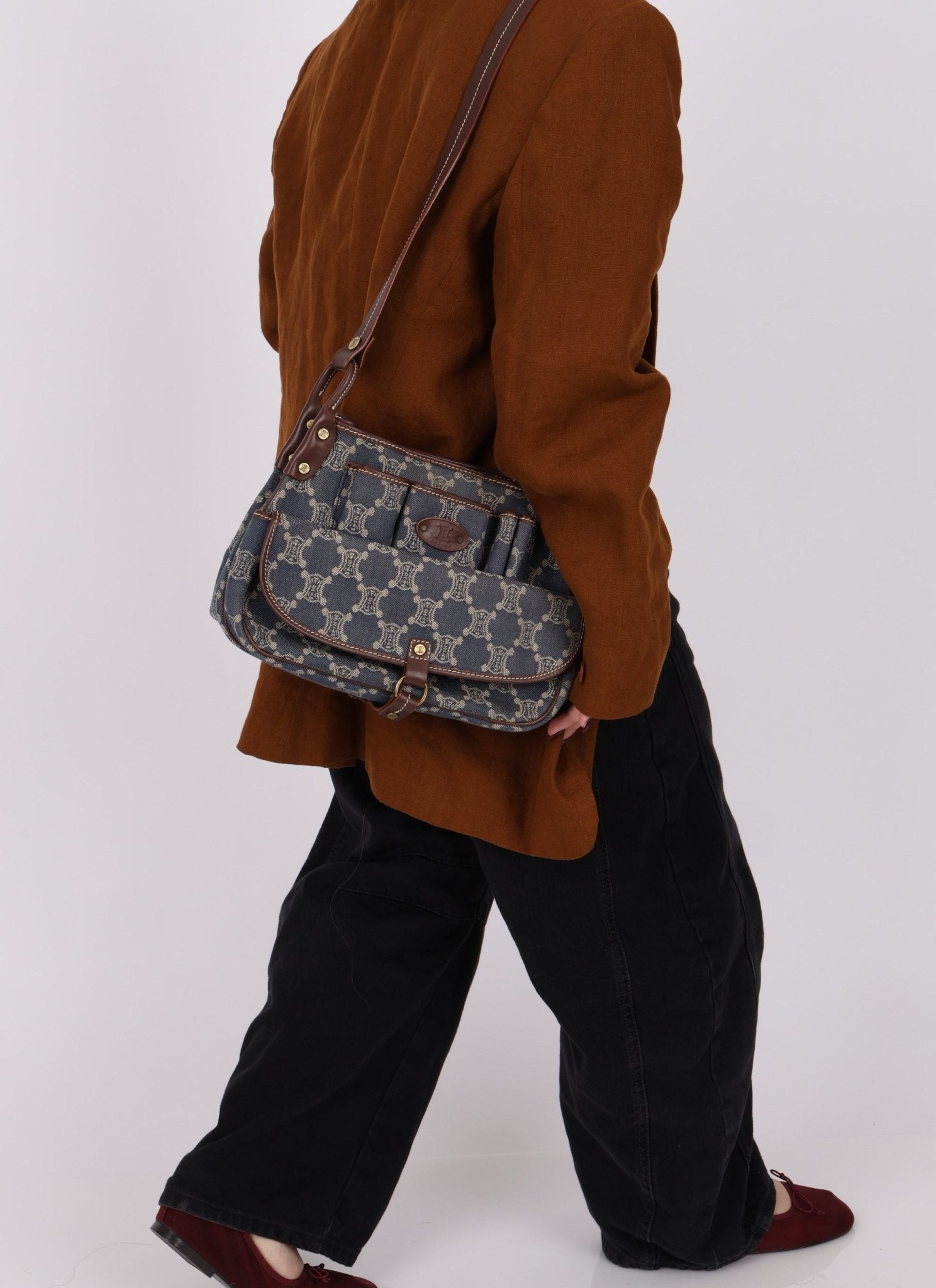 Celine Denim Triomphe Front Pocket Shoulder Bag - FashioNica