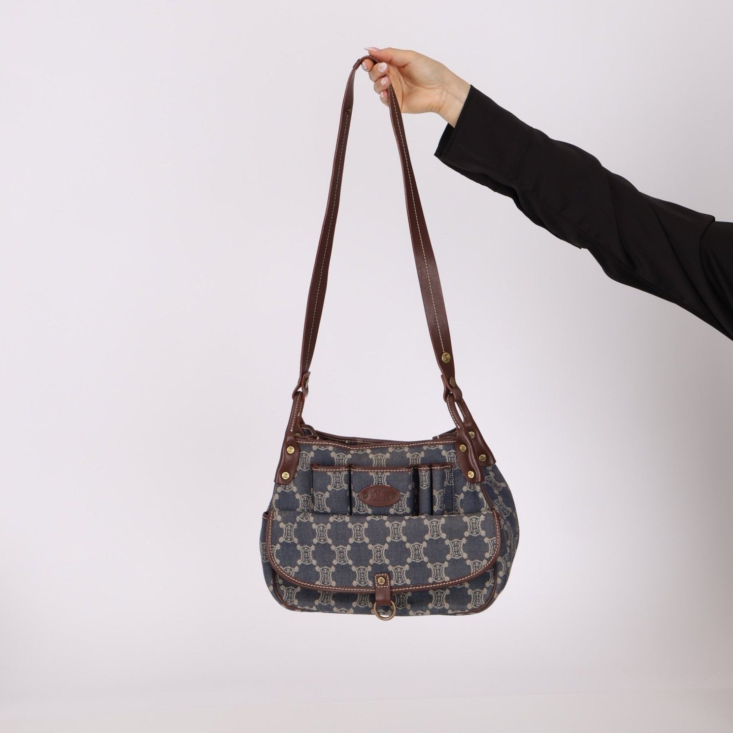 Celine Denim Triomphe Front Pocket Shoulder Bag - FashioNica