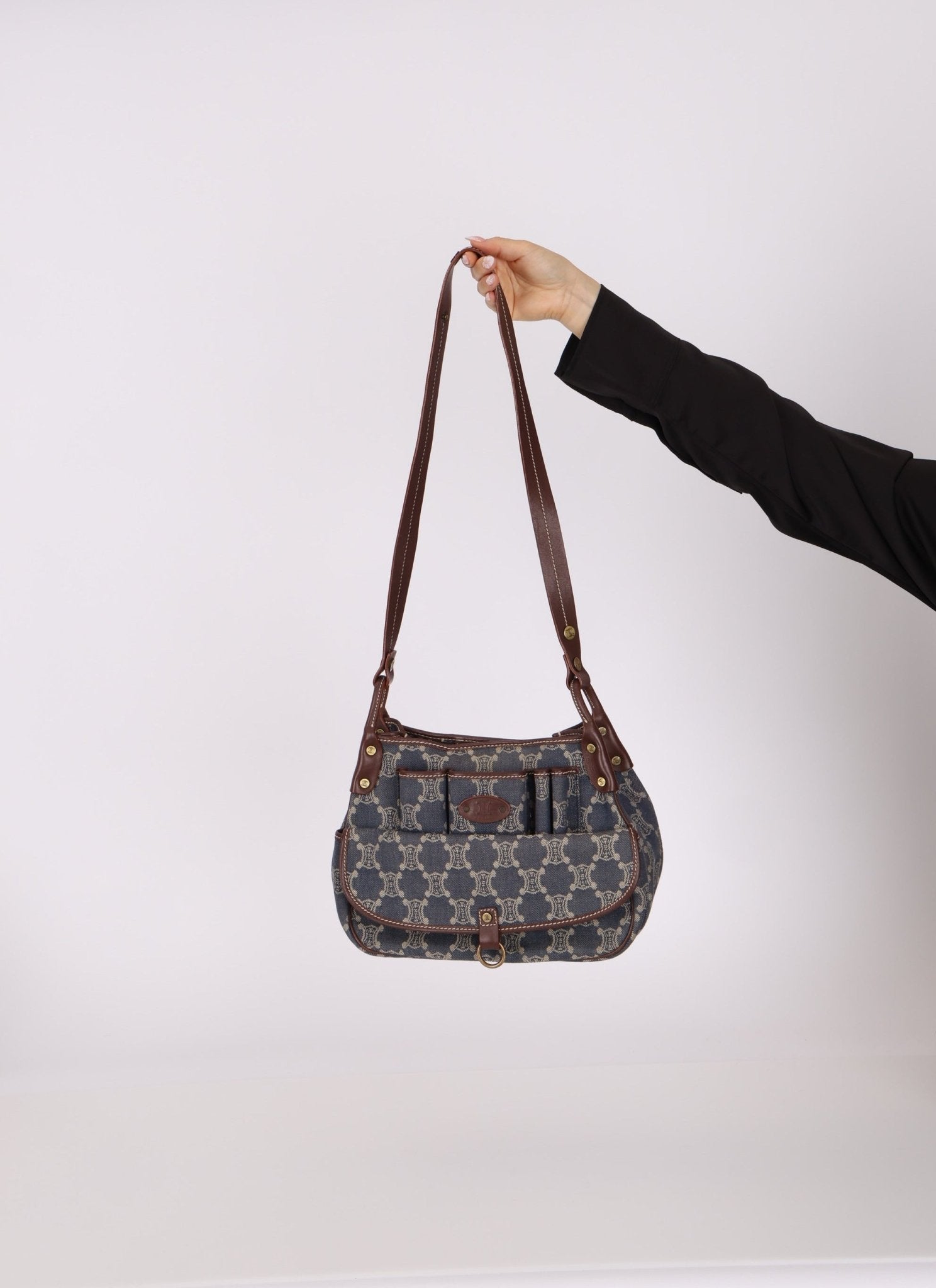 Celine Denim Triomphe Front Pocket Shoulder Bag - FashioNica