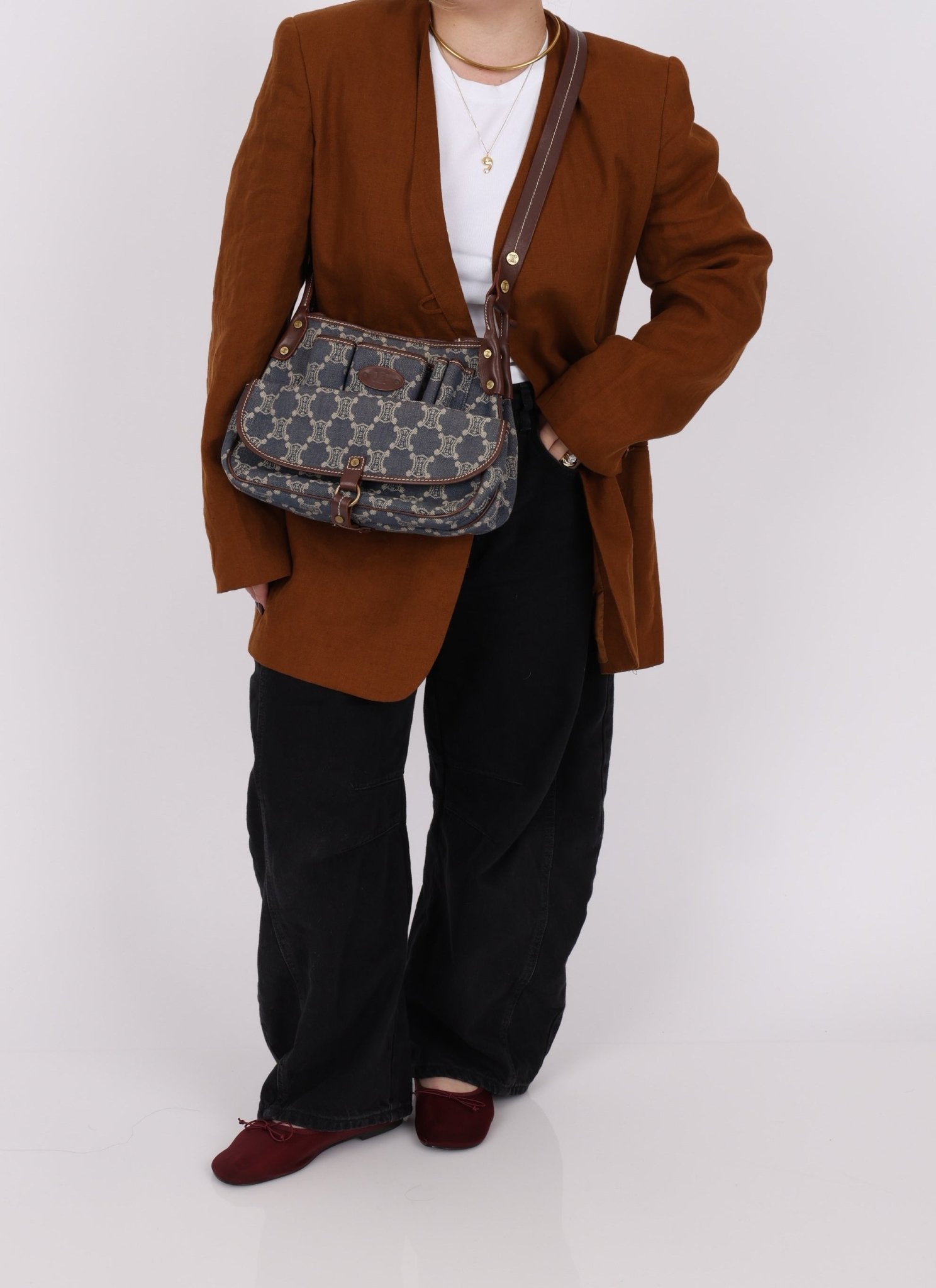 Celine Denim Triomphe Front Pocket Shoulder Bag - FashioNica