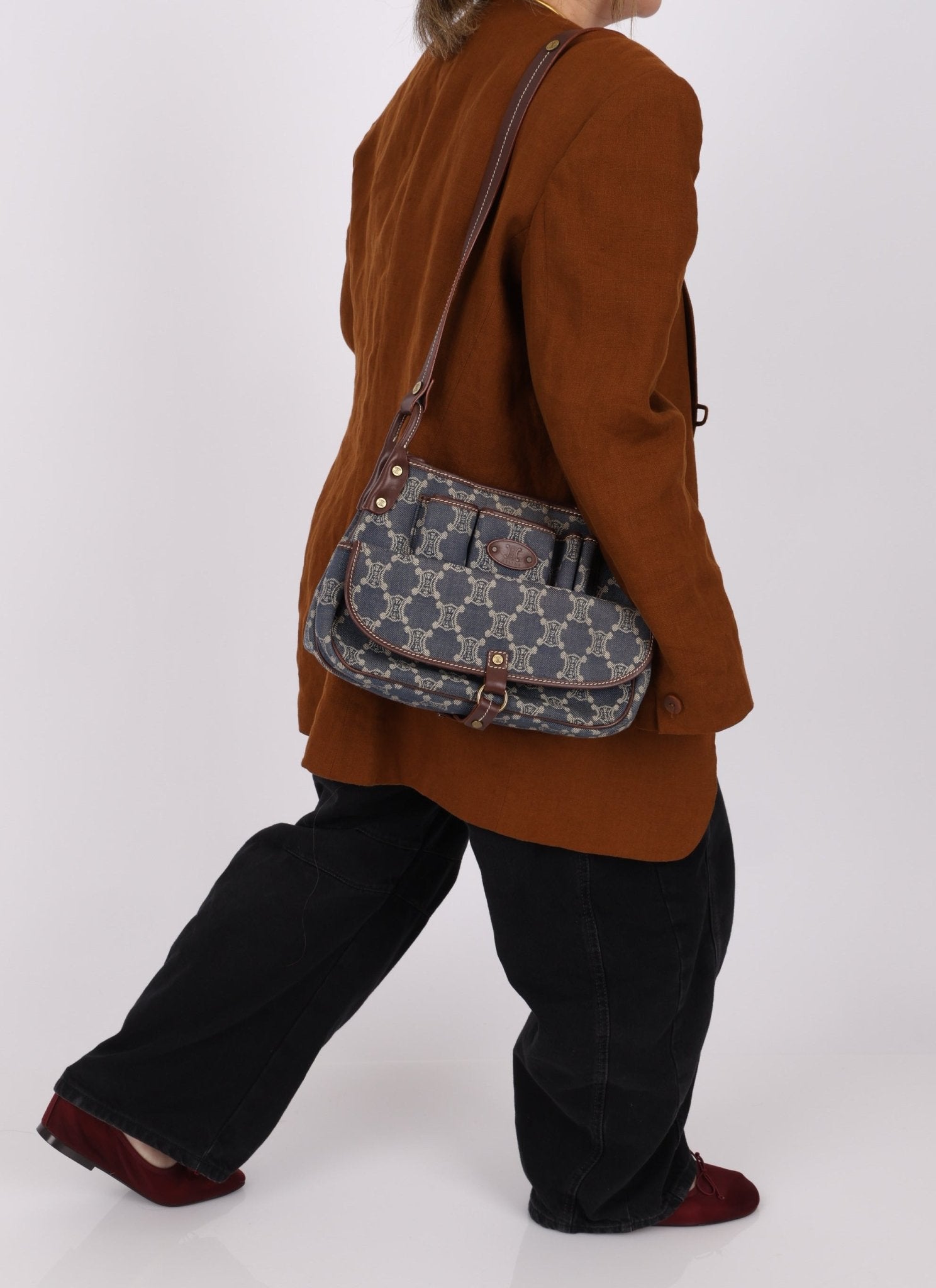 Celine Denim Triomphe Front Pocket Shoulder Bag - FashioNica