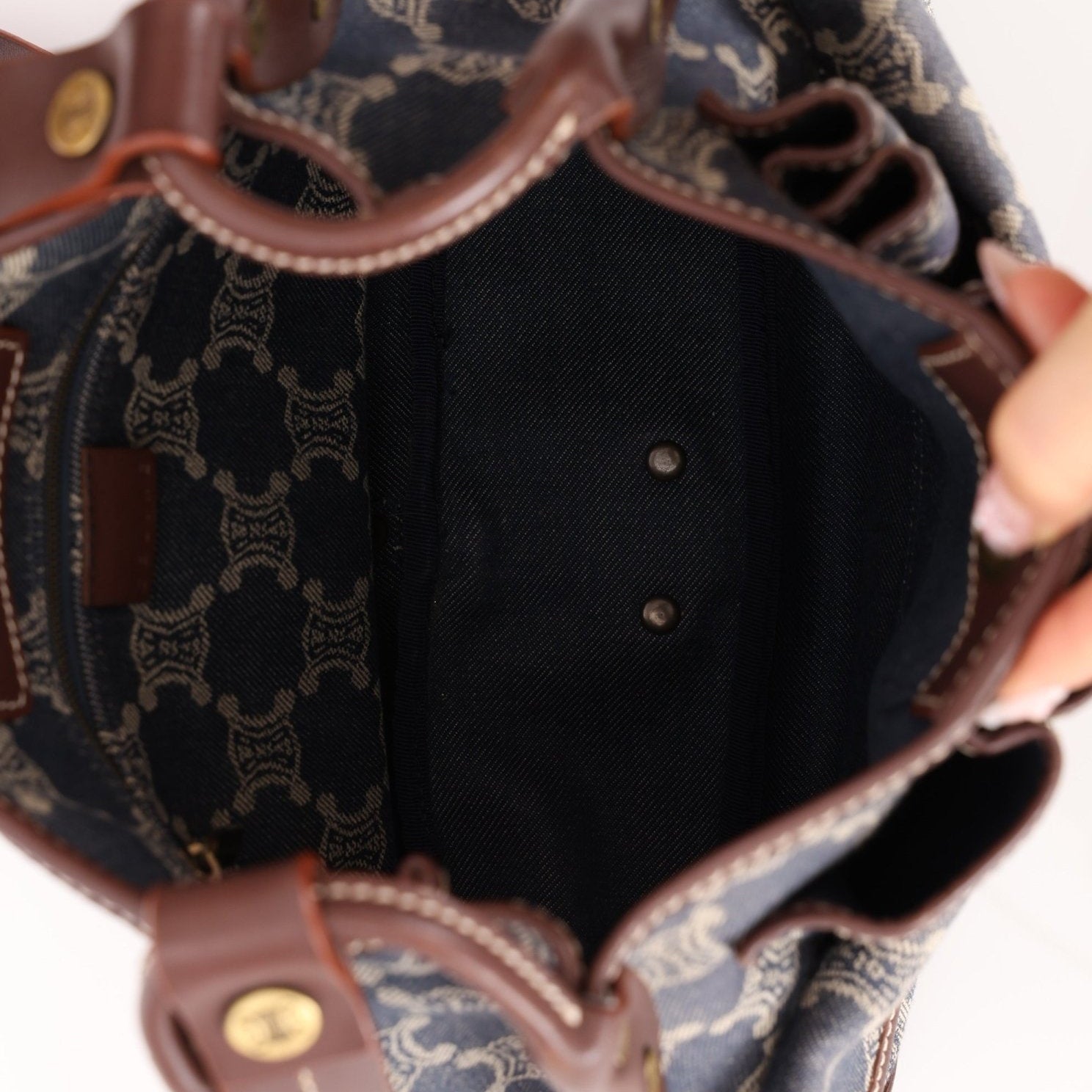 Celine Denim Triomphe Front Pocket Shoulder Bag - FashioNica