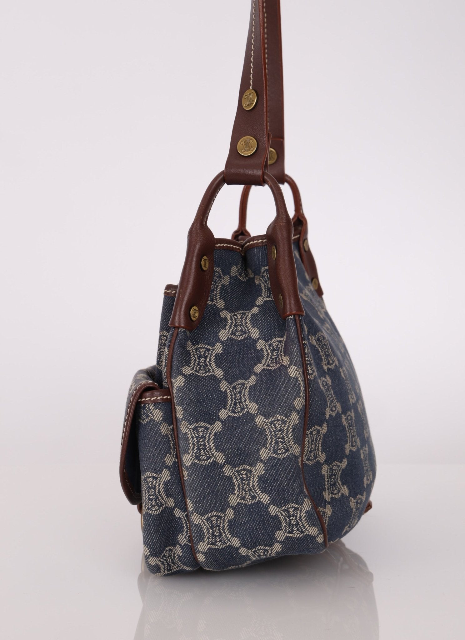 Celine Denim Triomphe Front Pocket Shoulder Bag - FashioNica