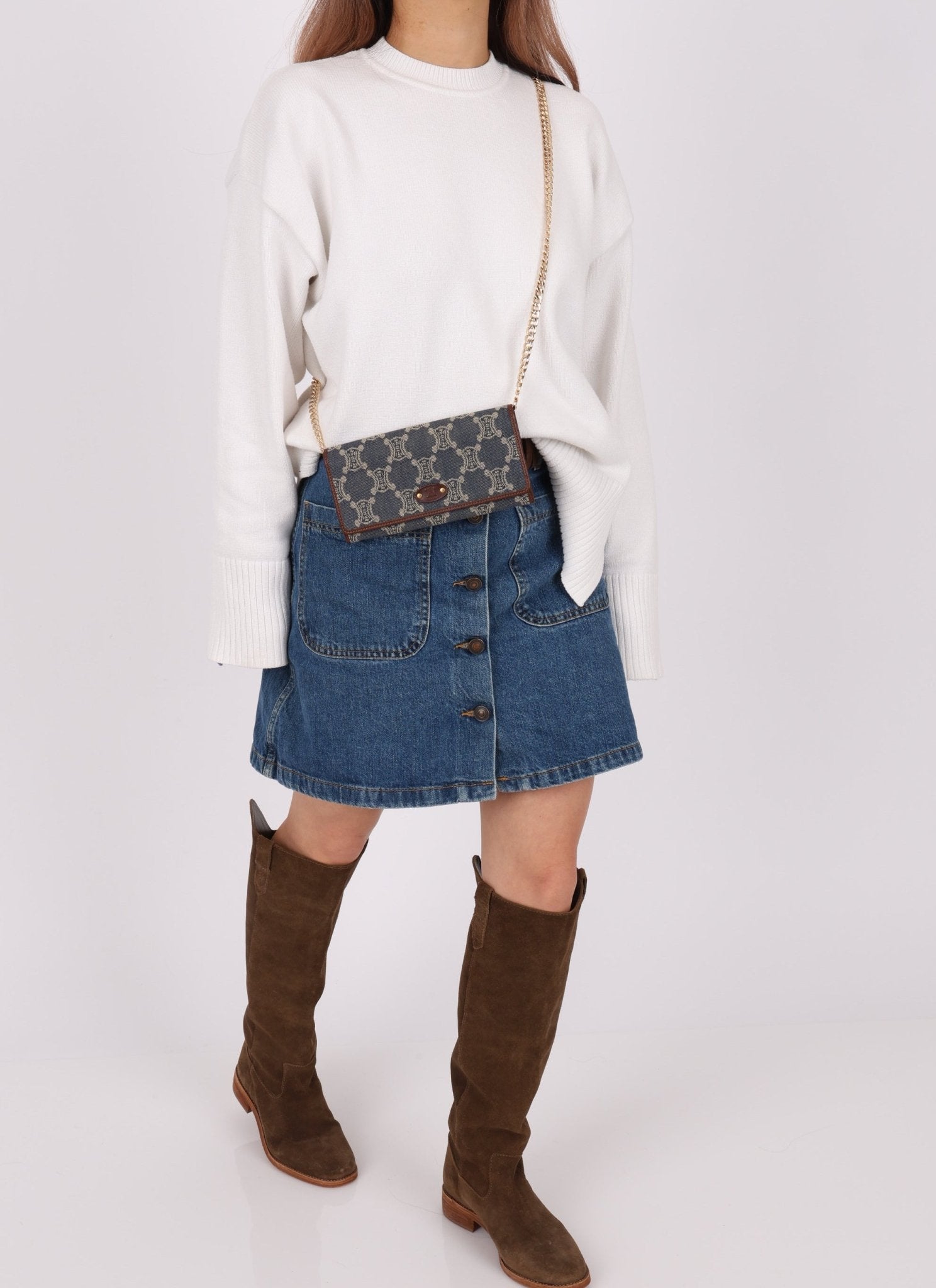 Celine Denim Triomphe Kisslock Wallet - FashioNica