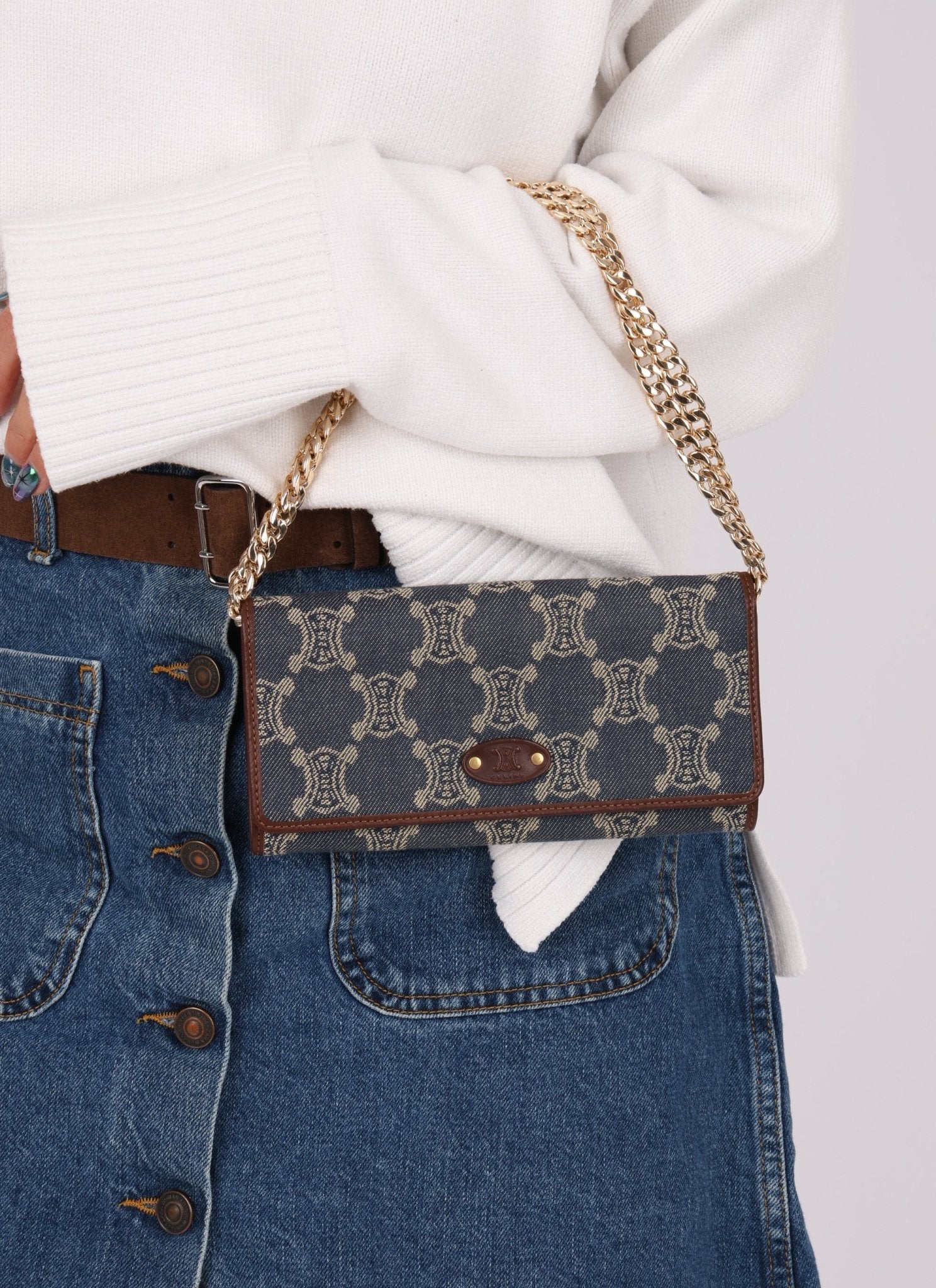 Celine Denim Triomphe Kisslock Wallet - FashioNica