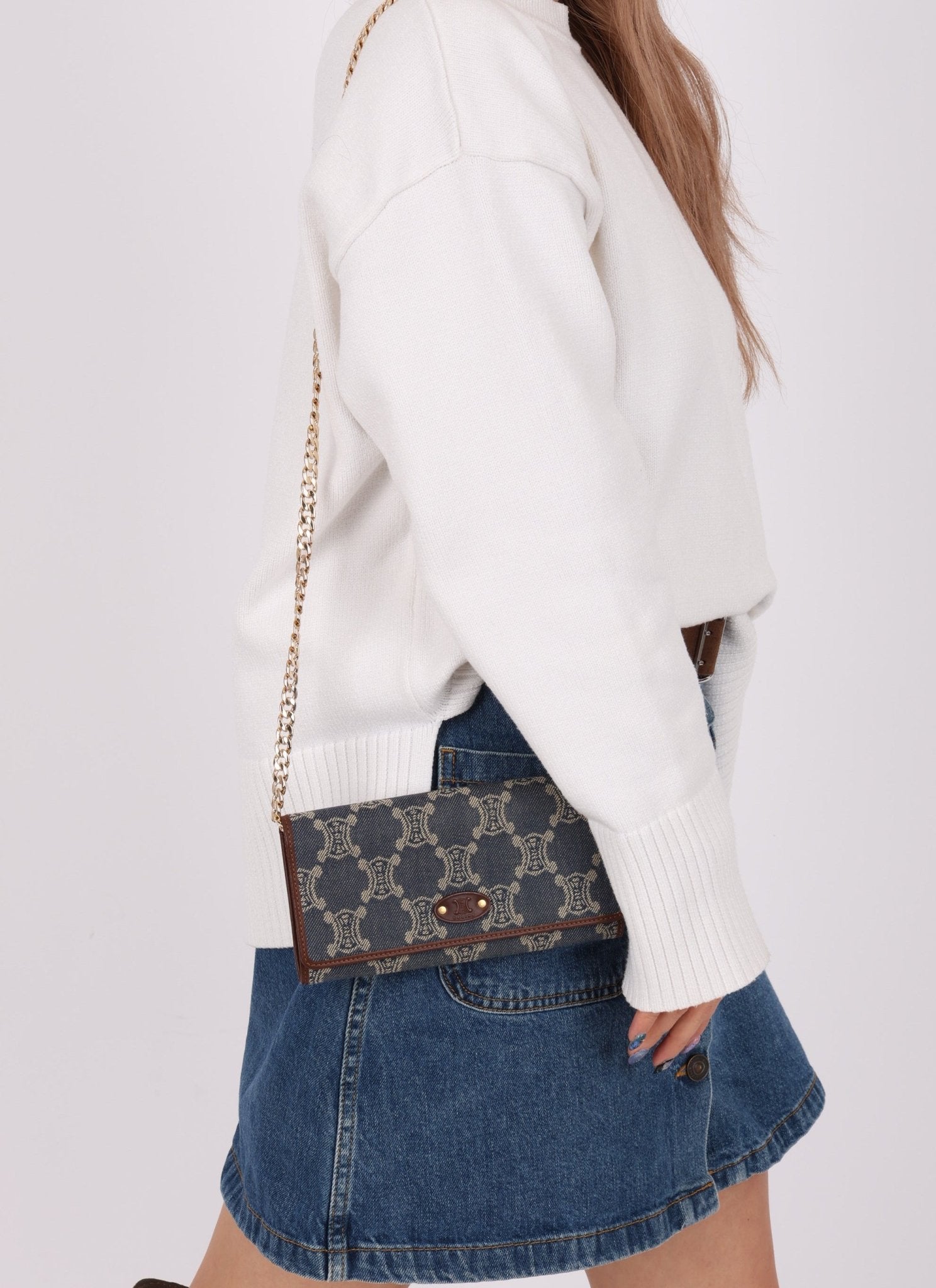 Celine Denim Triomphe Kisslock Wallet - FashioNica