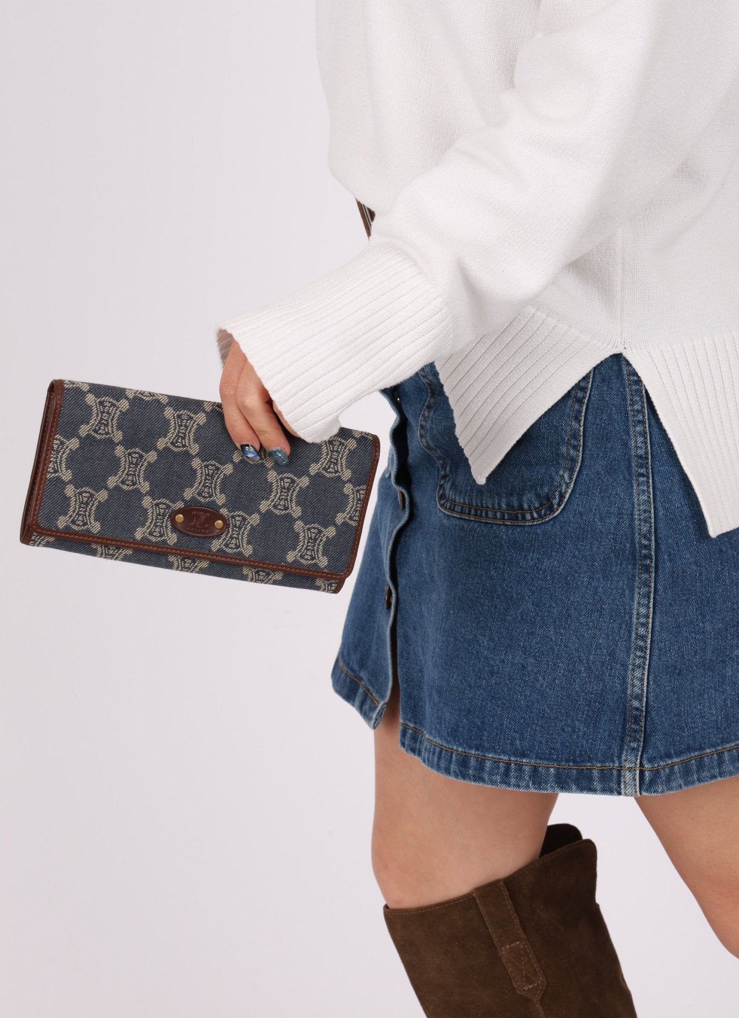 Celine Denim Triomphe Kisslock Wallet - FashioNica