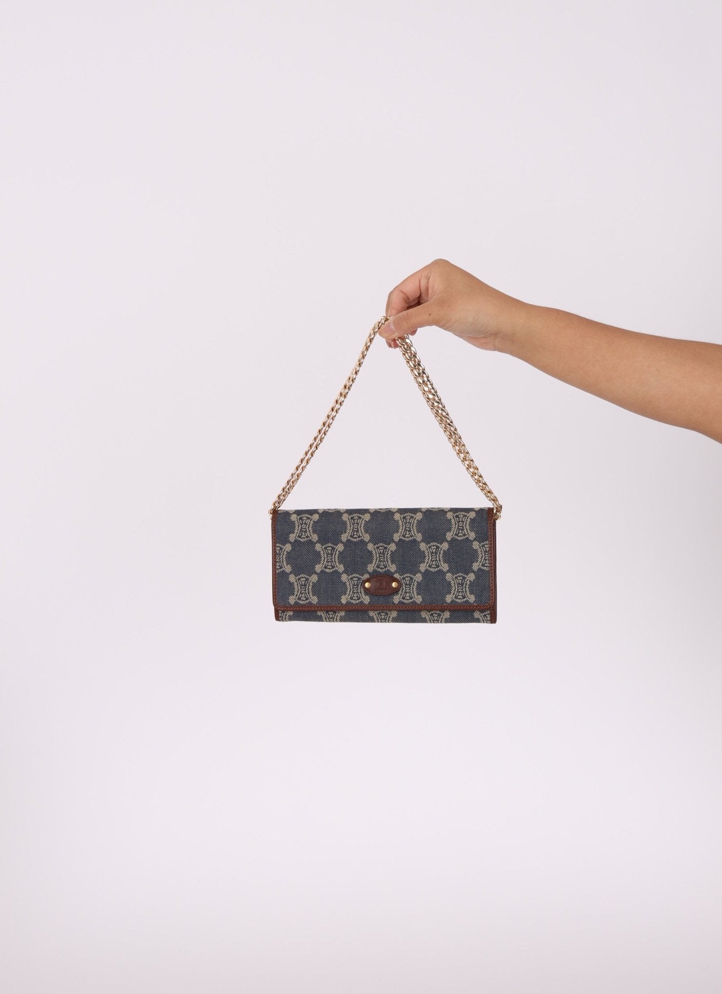 Celine Denim Triomphe Kisslock Wallet - FashioNica