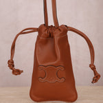 Celine Drawstring Triomphe Leather Pouch Crossbody - FashioNica