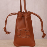 Celine Drawstring Triomphe Leather Pouch Crossbody - FashioNica