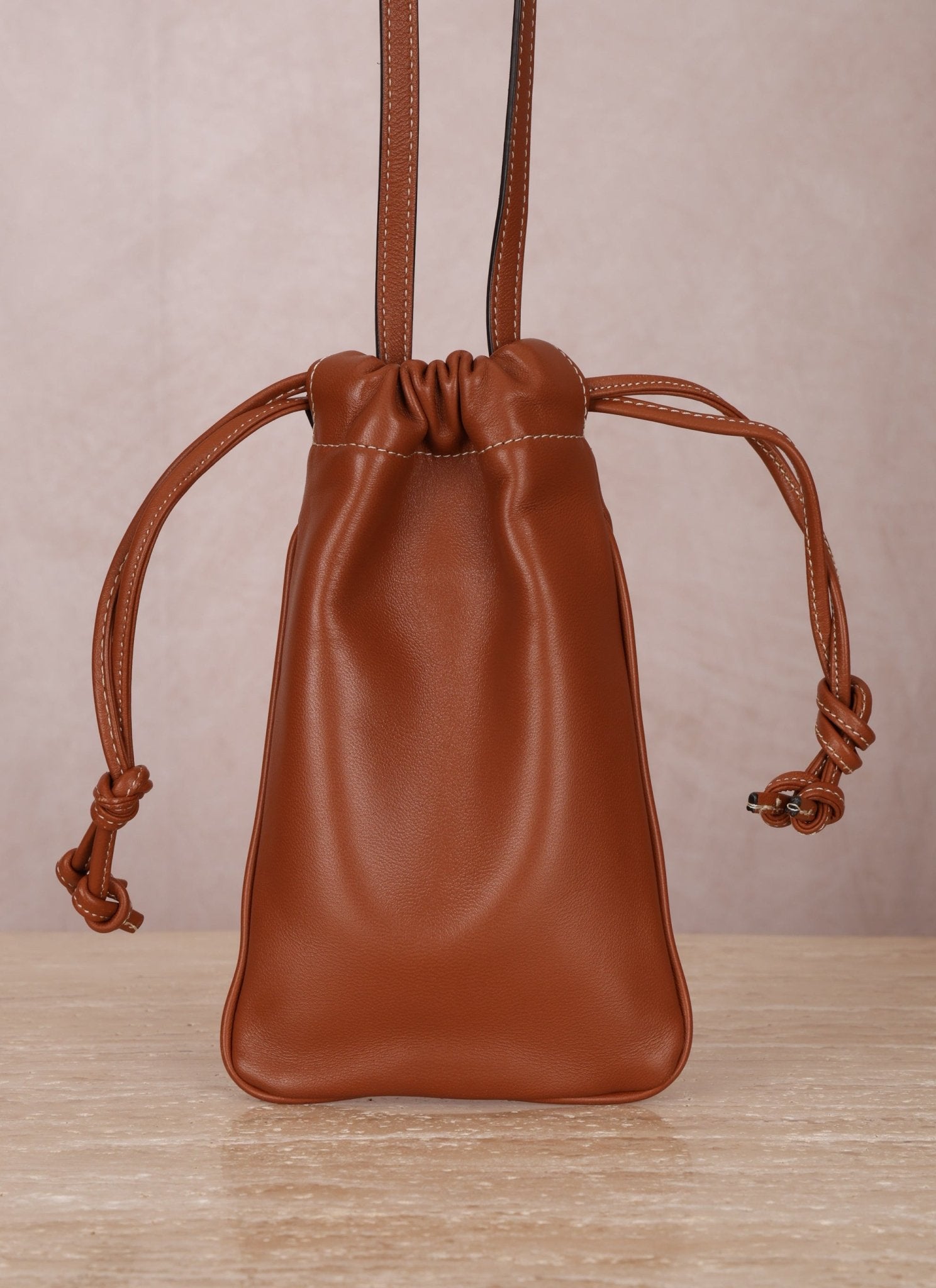 Celine Drawstring Triomphe Leather Pouch Crossbody - FashioNica