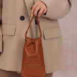 Celine Drawstring Triomphe Leather Pouch Crossbody - FashioNica