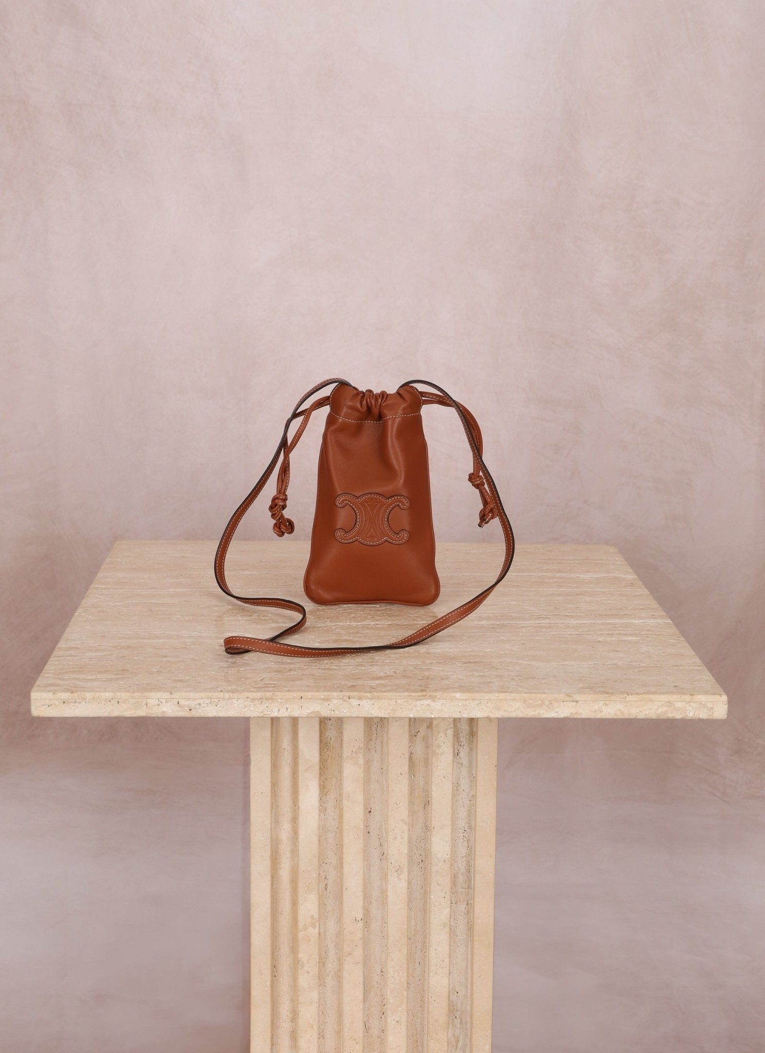 Celine Drawstring Triomphe Leather Pouch Crossbody - FashioNica