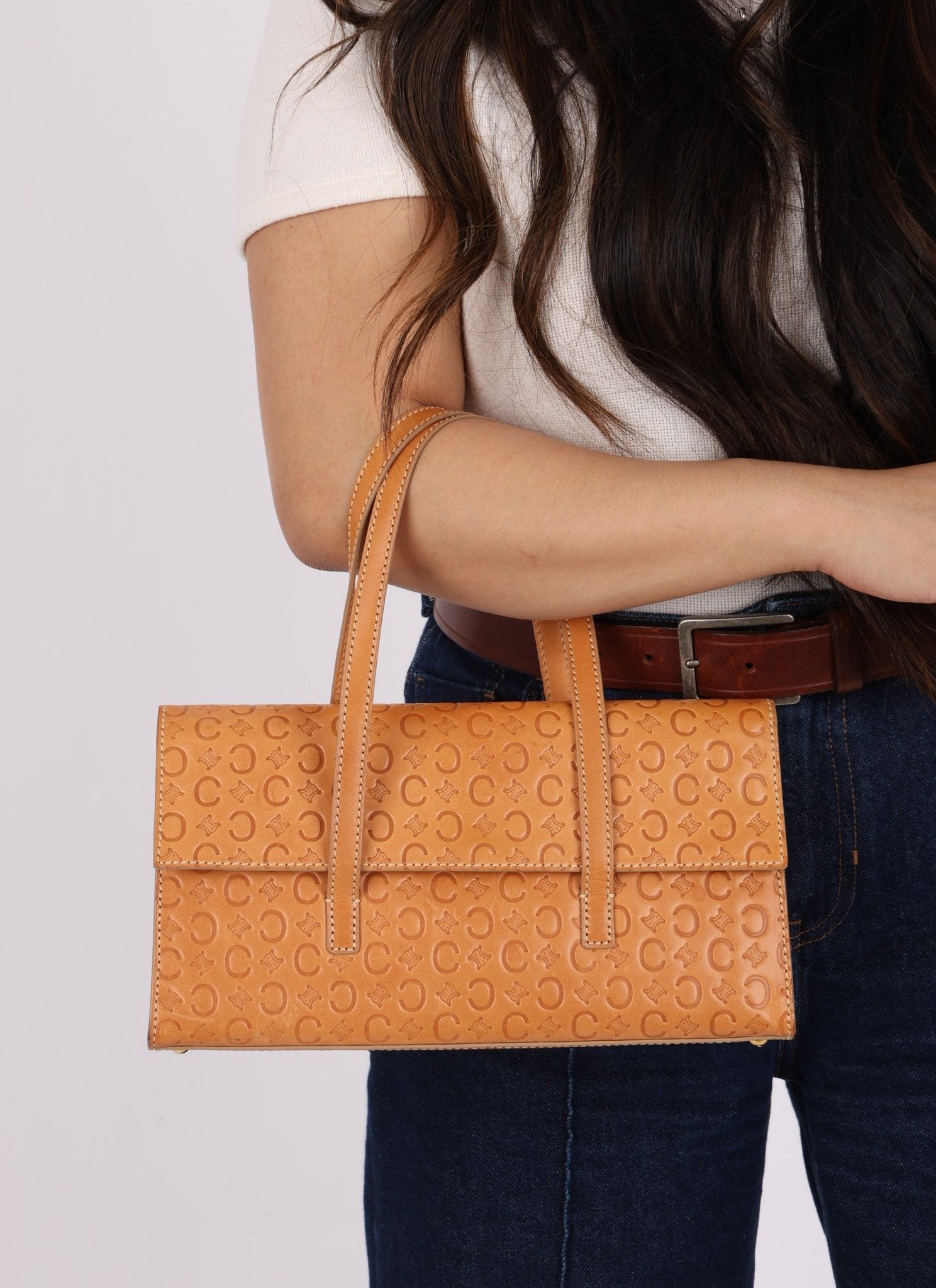 Celine Embossed Triomphe Monogram Shoulder Bag - FashioNica